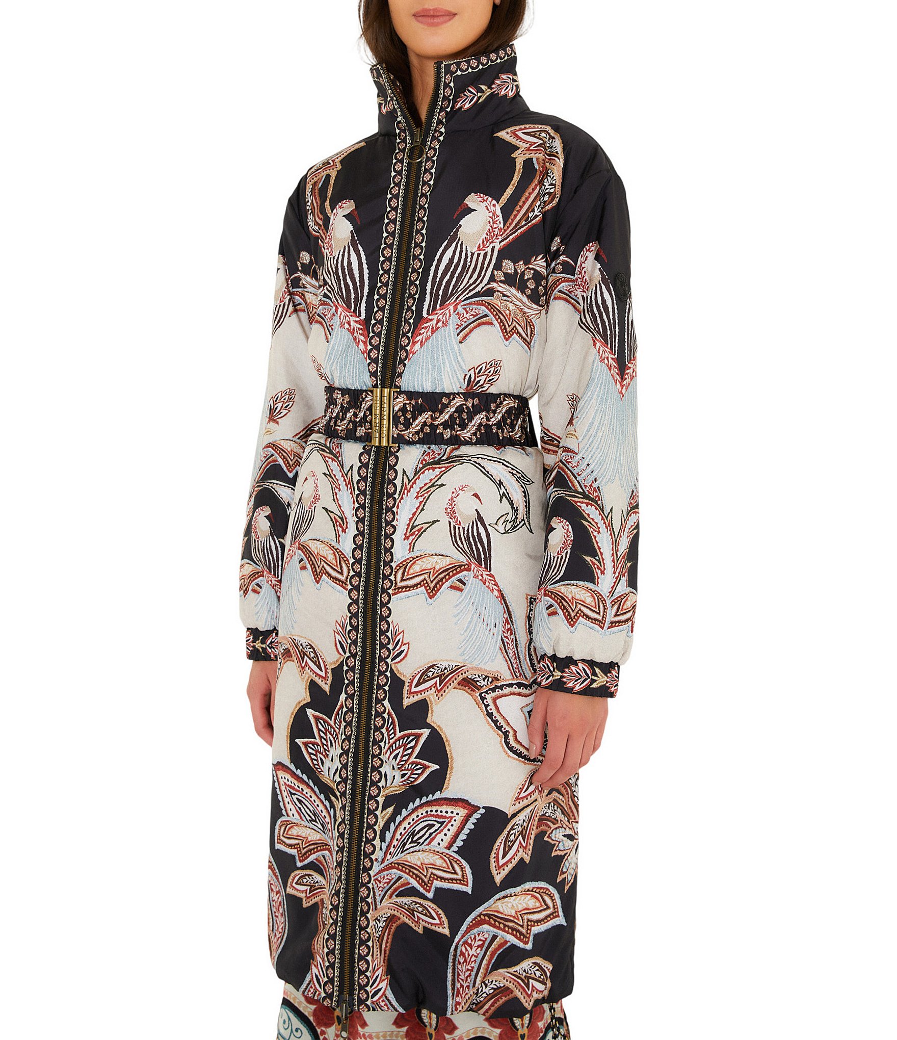 Farm Rio Tapestry Printed Turtle Neck Long Sleeve Reversible Puffer Jacket