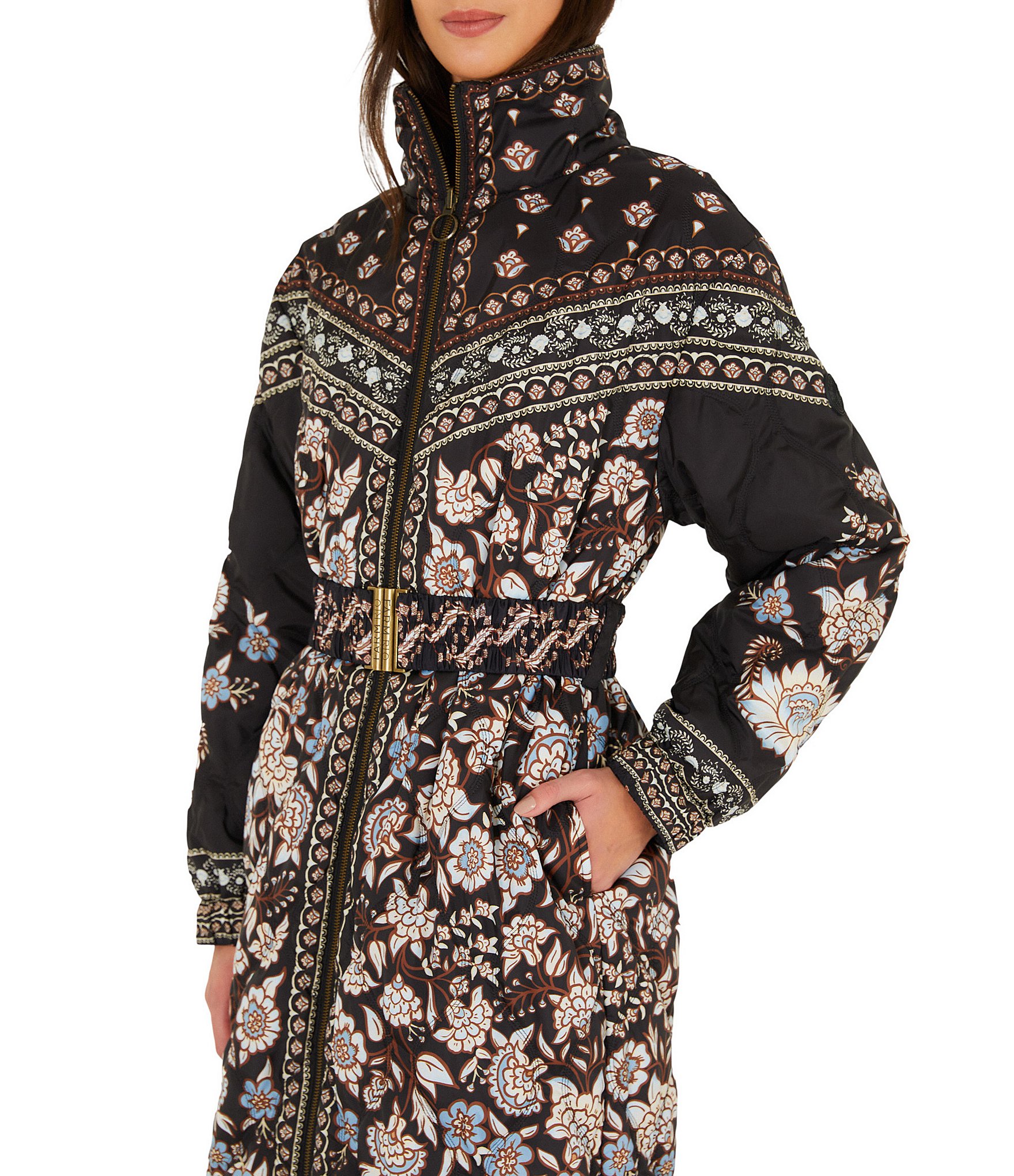 Farm Rio Tapestry Printed Turtle Neck Long Sleeve Reversible Puffer Jacket