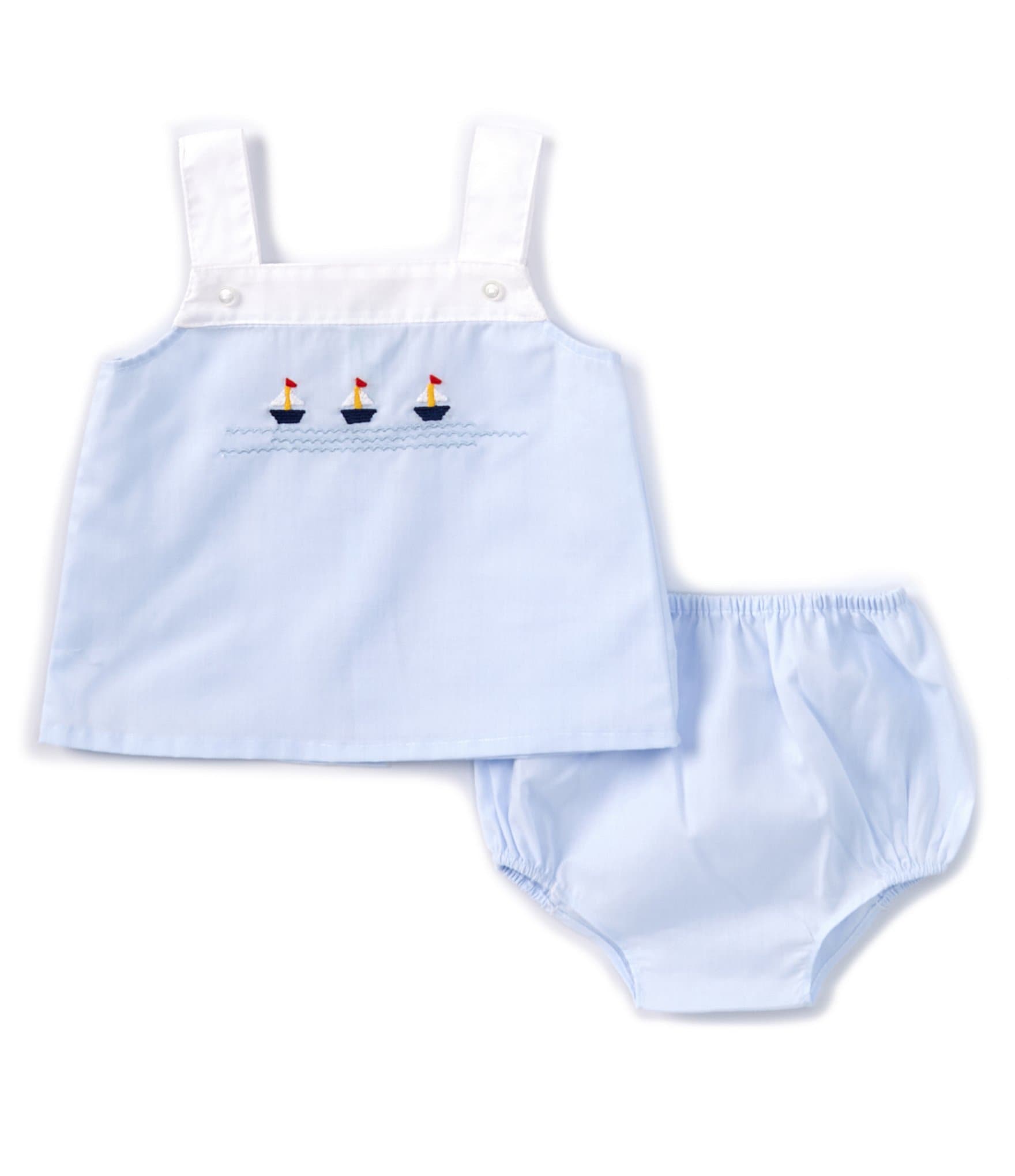 Feltman Brothers Baby Boys Newborn-9 Months Square Neckline Sleeveless Woven Boat Diaper Set