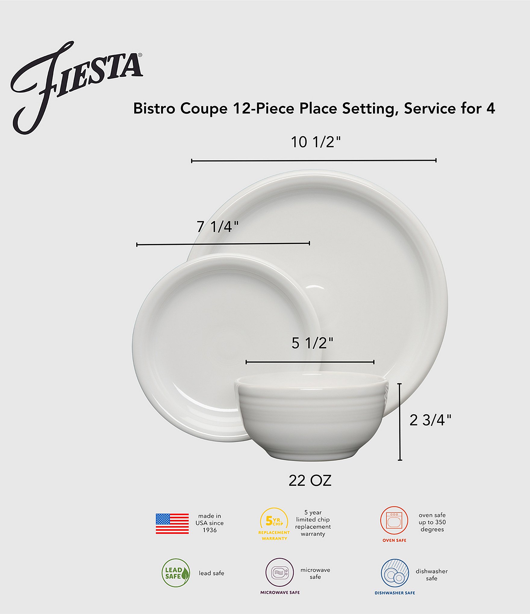 Fiesta Bistro Coupe 12-Piece Dinnerware Set, Service for 4