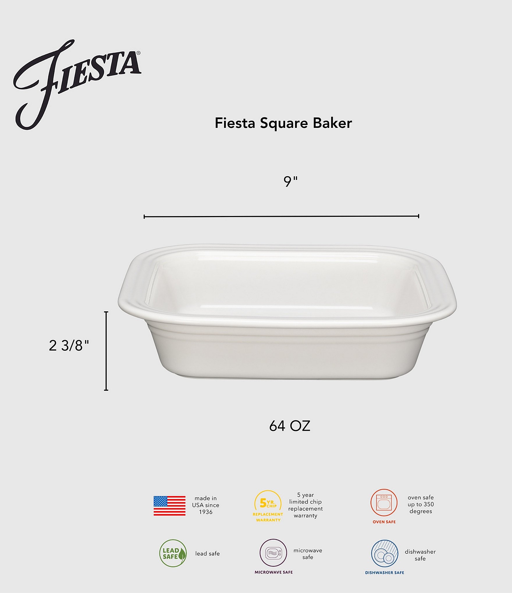 Fiesta Square 9x9 Inch Baker 2 Quart