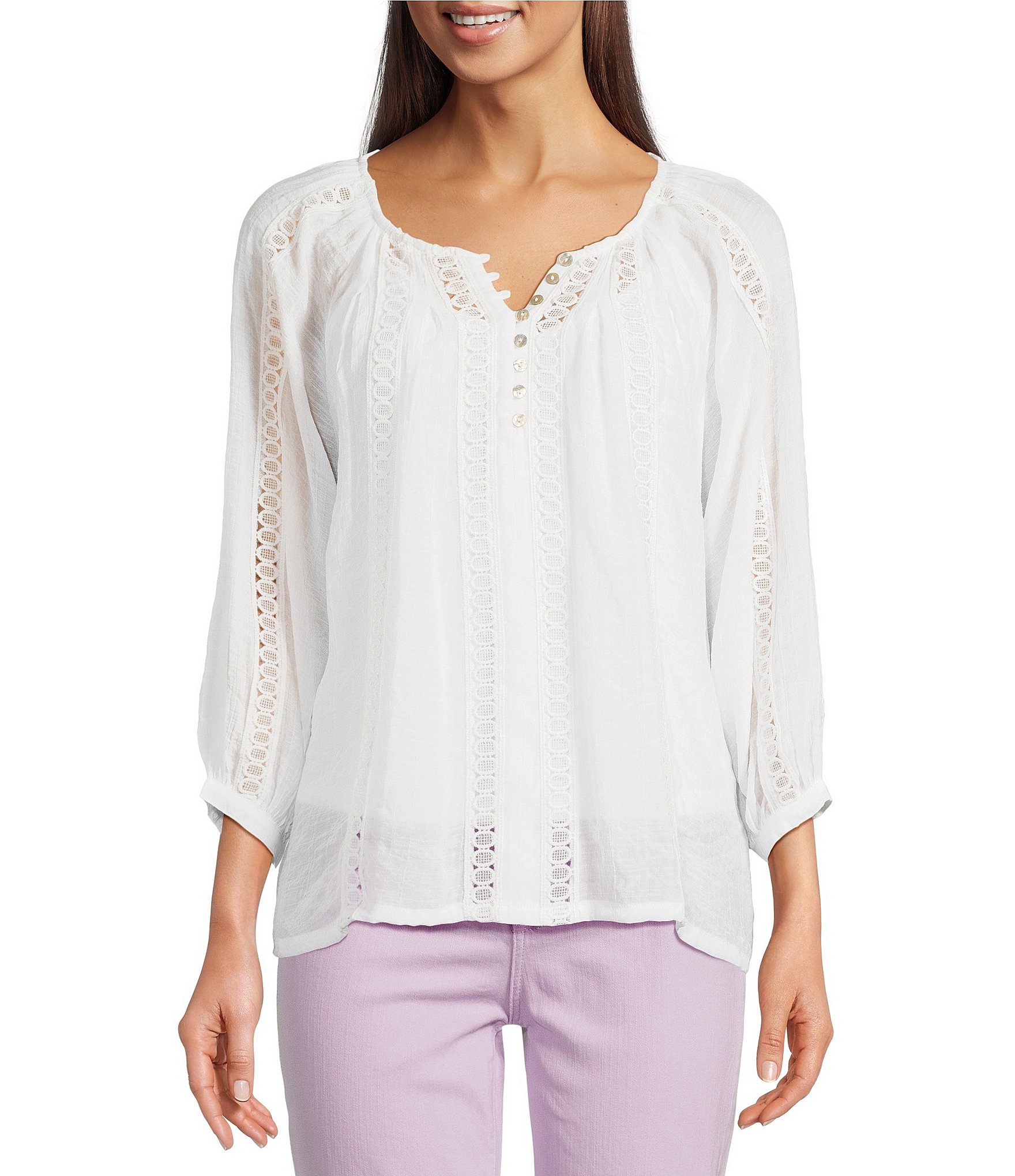 Figueroa & Flower Petite Size Embriordered Crew Neck 3/4