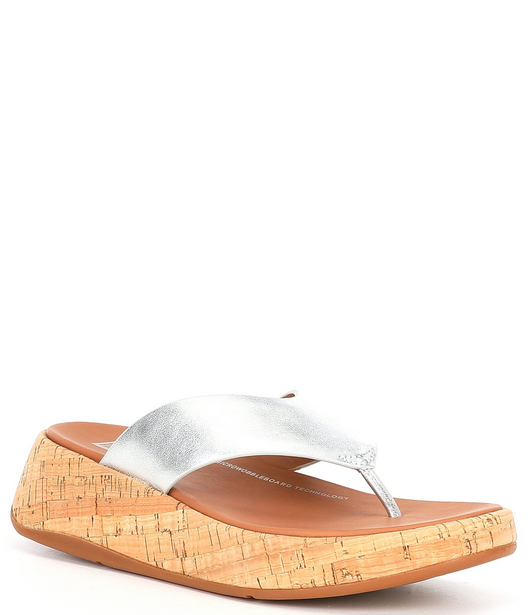 FitFlop F-mode Metallic Leather and Cork Thong Sandals | Dillard's