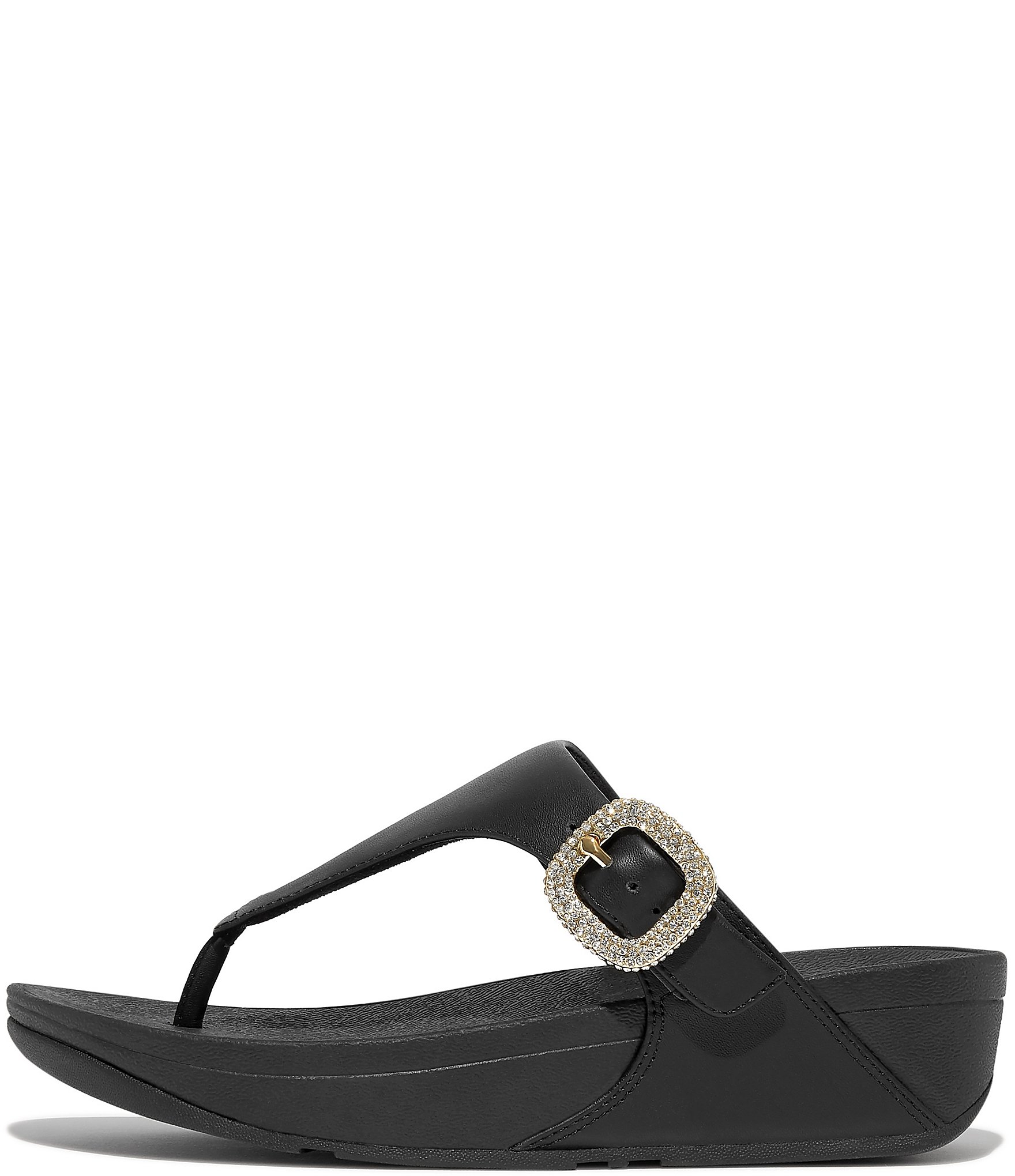 FitFlop Lulu Crystal-Buckle Leather Toe-Post Sandals