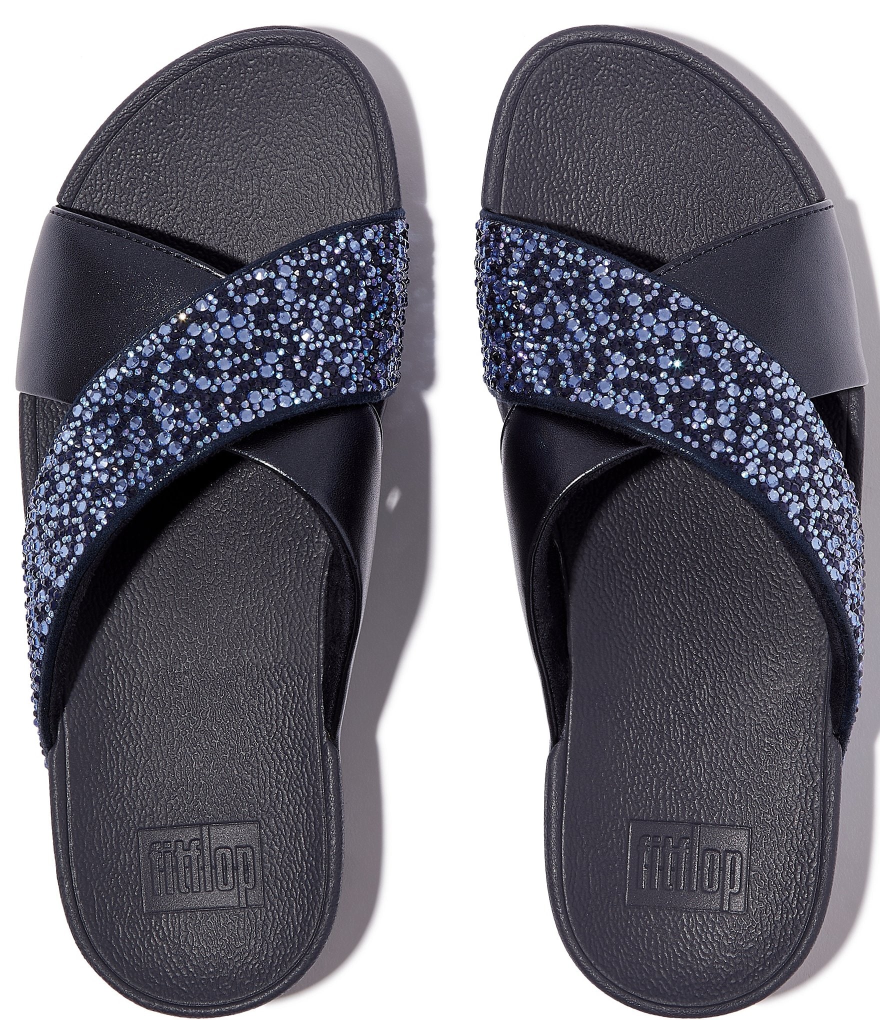 Fitflop Lulu Crystal Metallic Cross Wedge Slides