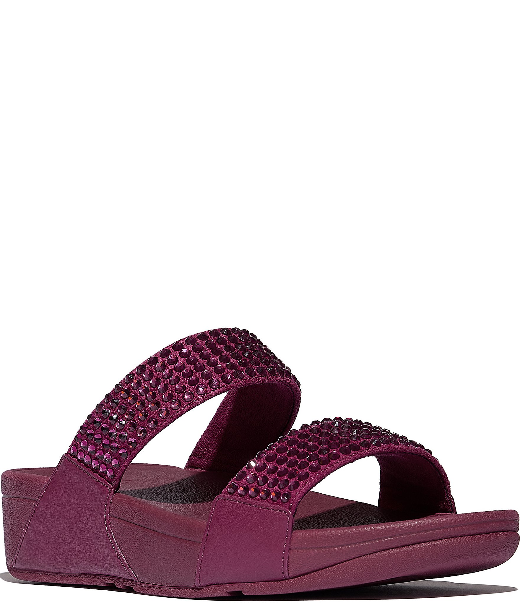 FitFlop Lulu Maxi-Crystal Embellished Two-Bar Banded Wedge Slide Sandals