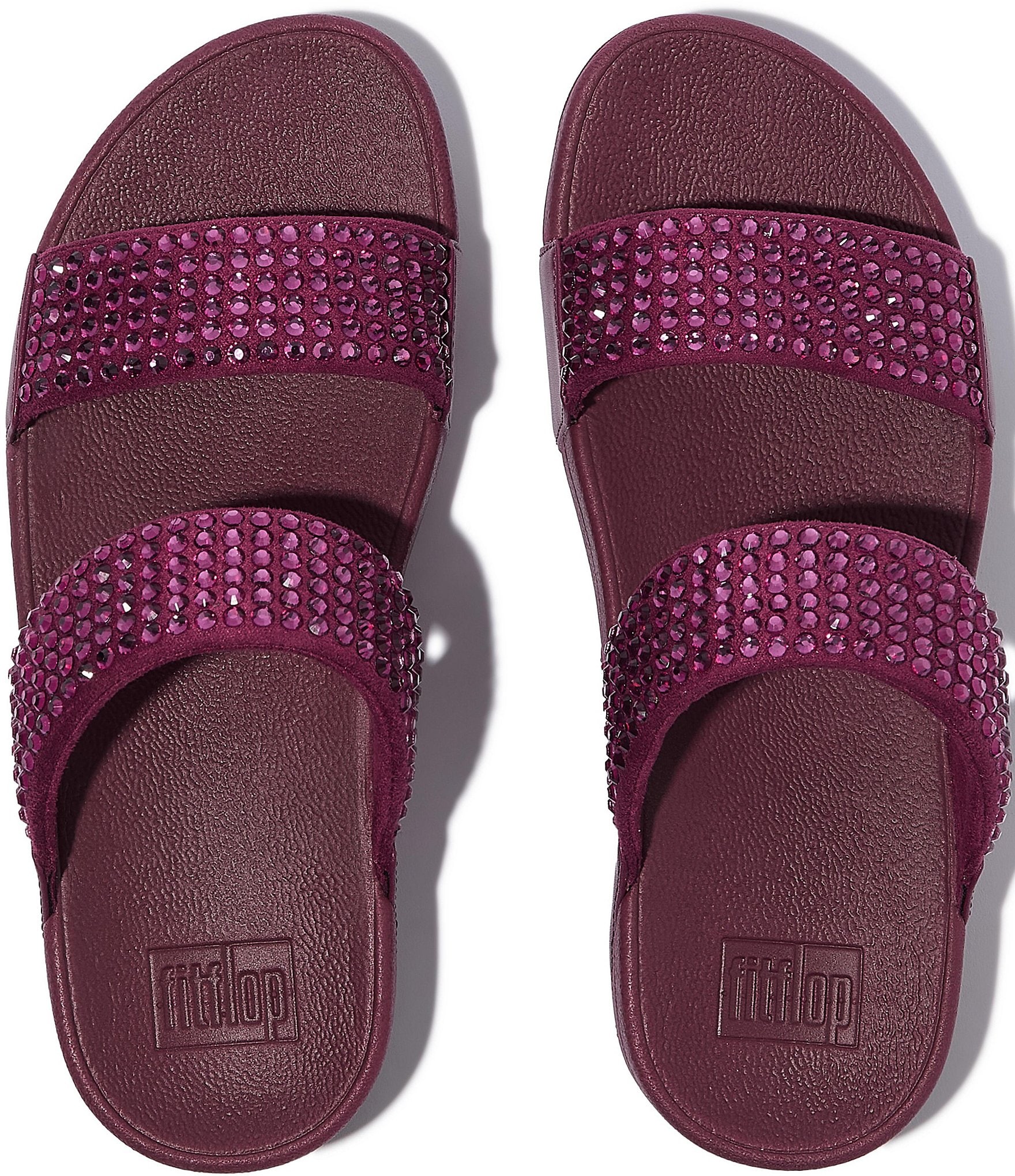 FitFlop Lulu Maxi-Crystal Embellished Two-Bar Banded Wedge Slide Sandals