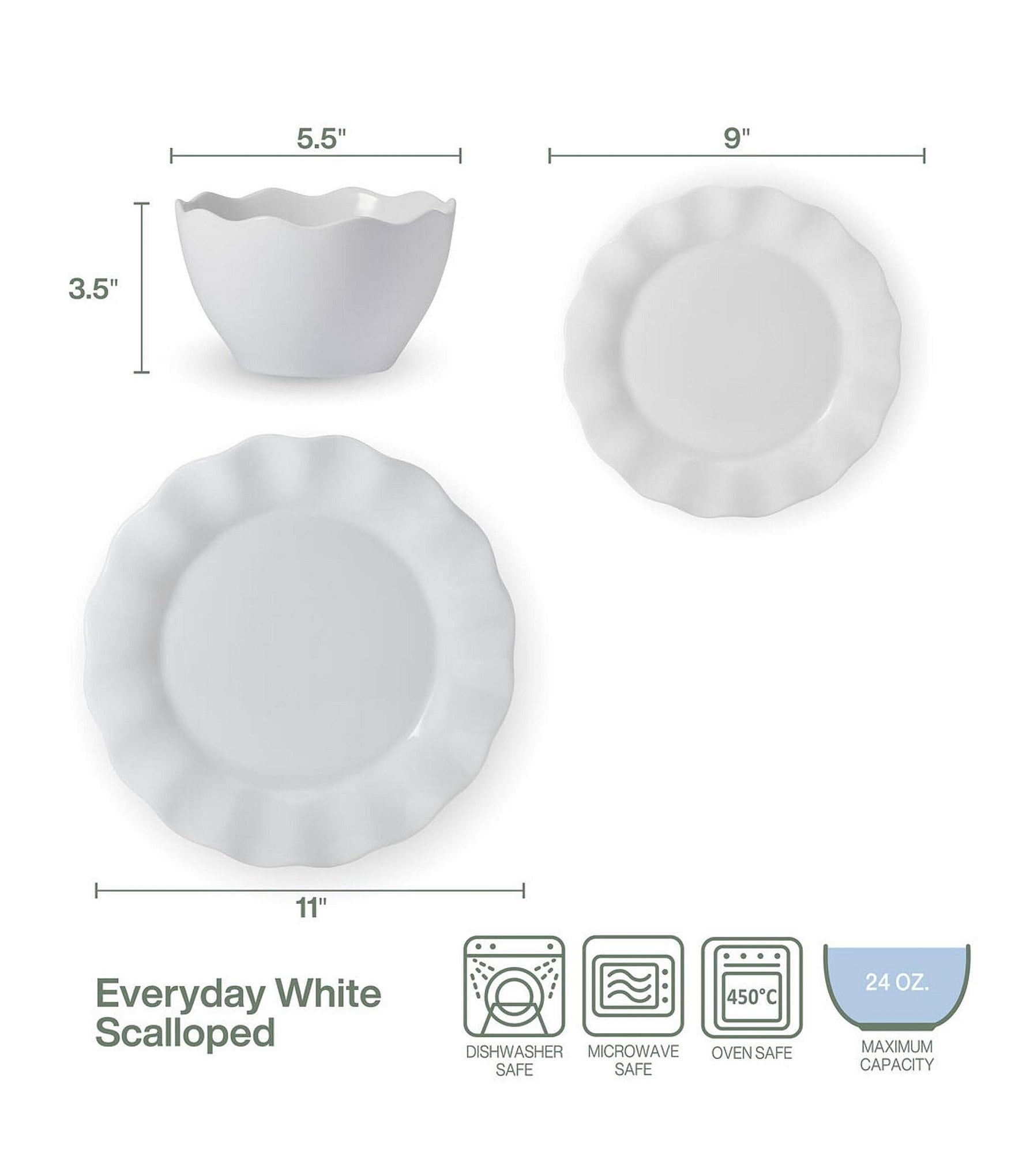 Fitz and Floyd Everyday Collection Scalloped 12-Piece Dinnerware Set, Service for 4