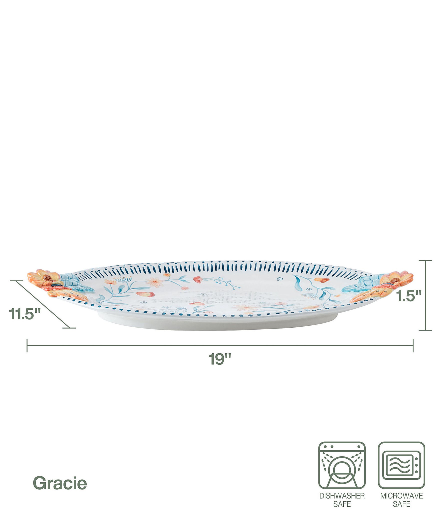 Fitz and Floyd Gracie Oval Platter With Handles, 19#double;