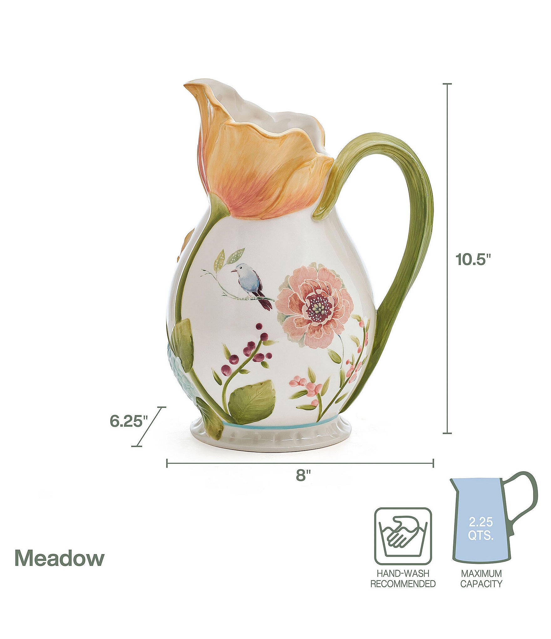 Fitz And Floyd Meadow Pitcher, 2.25-quarts