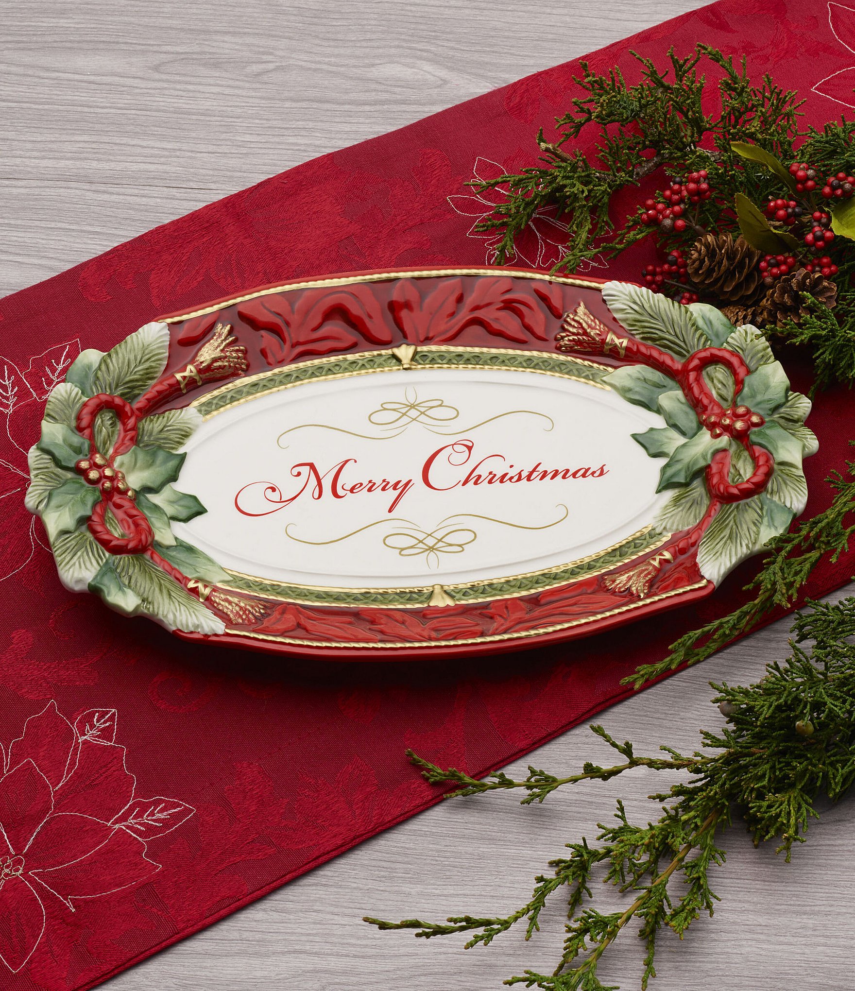 Fitz and Floyd Merry Christmas Damask Tray