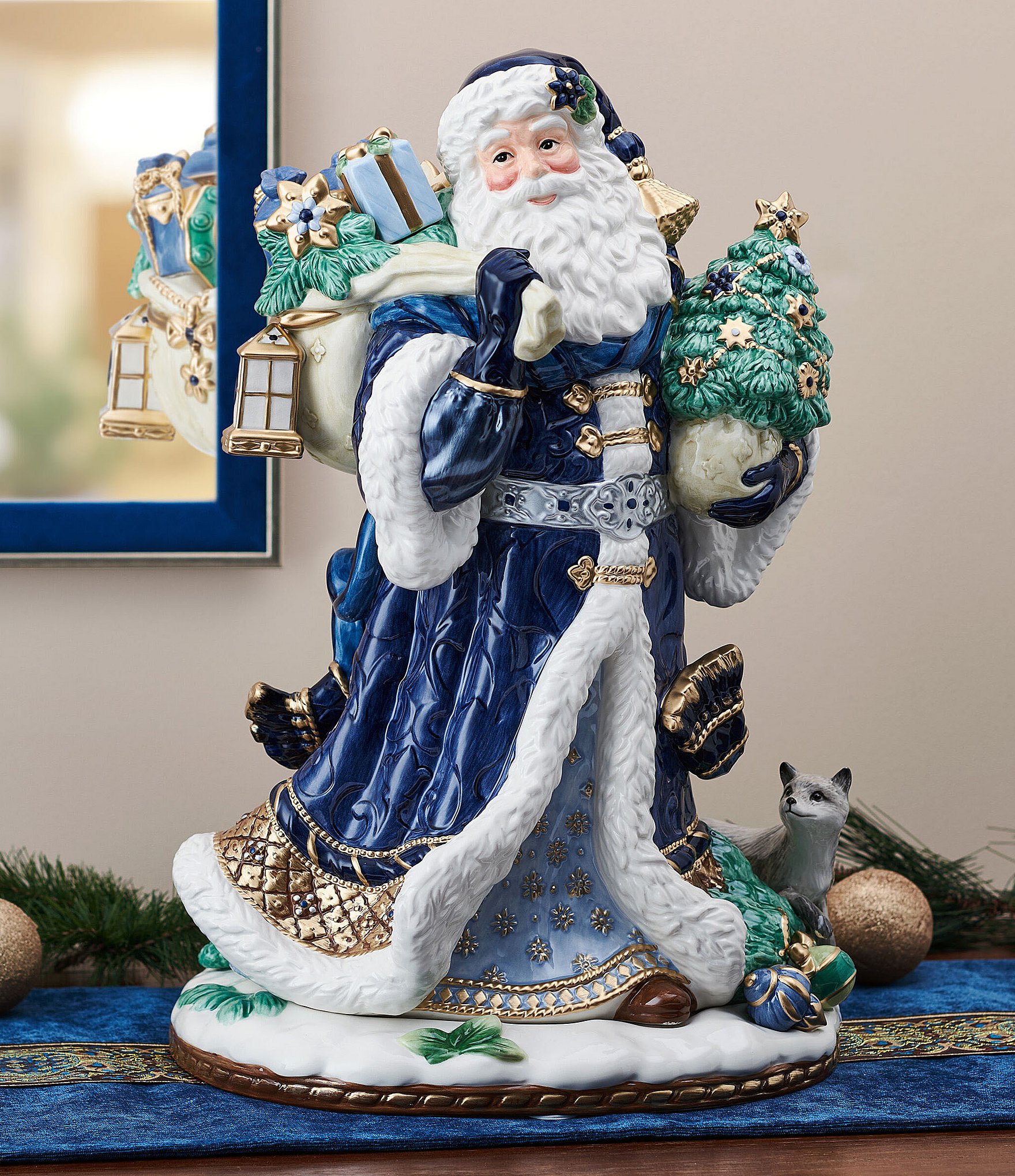 Fitz and Floyd Renaissance Blue Collection Large Santa Figurine