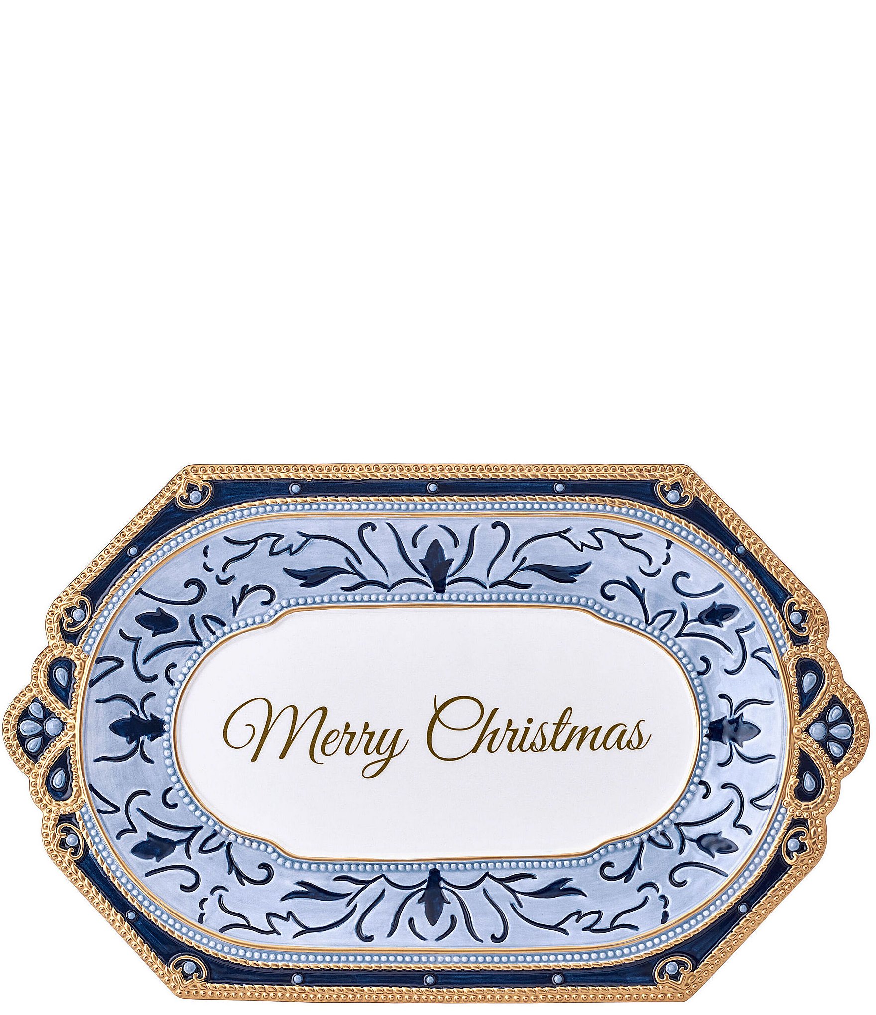 Fitz and Floyd Renaissance Blue Collection Sentiment Tray