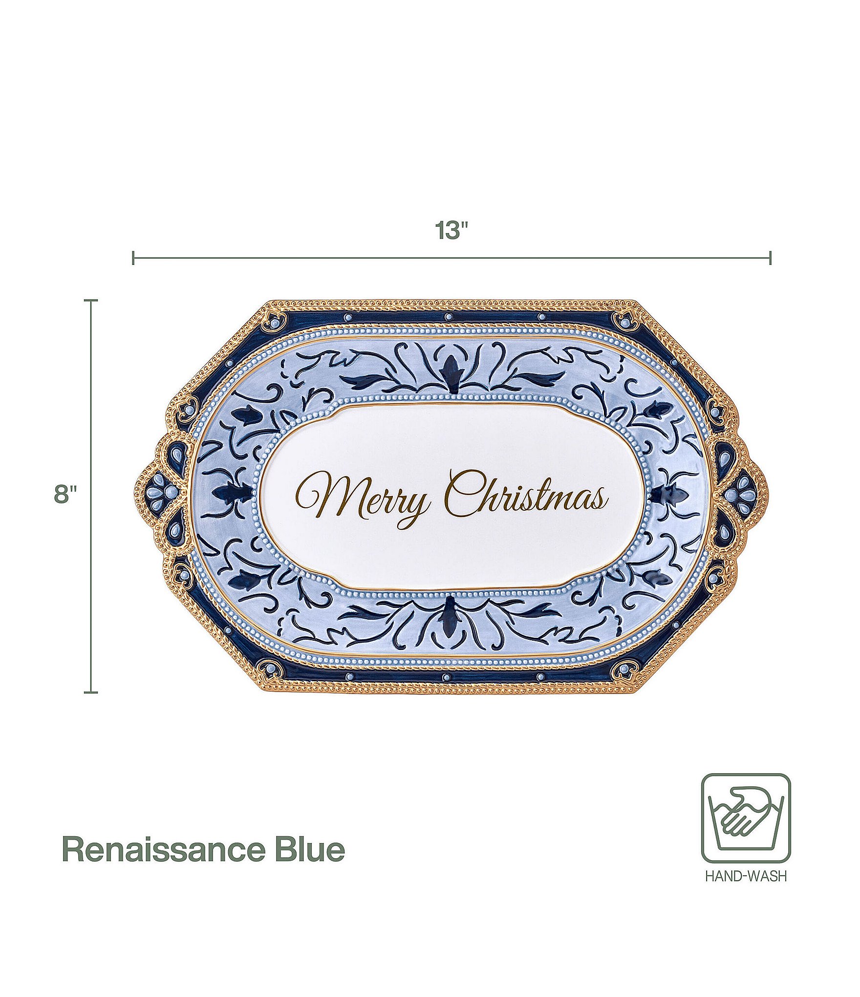 Fitz and Floyd Renaissance Blue Collection Sentiment Tray
