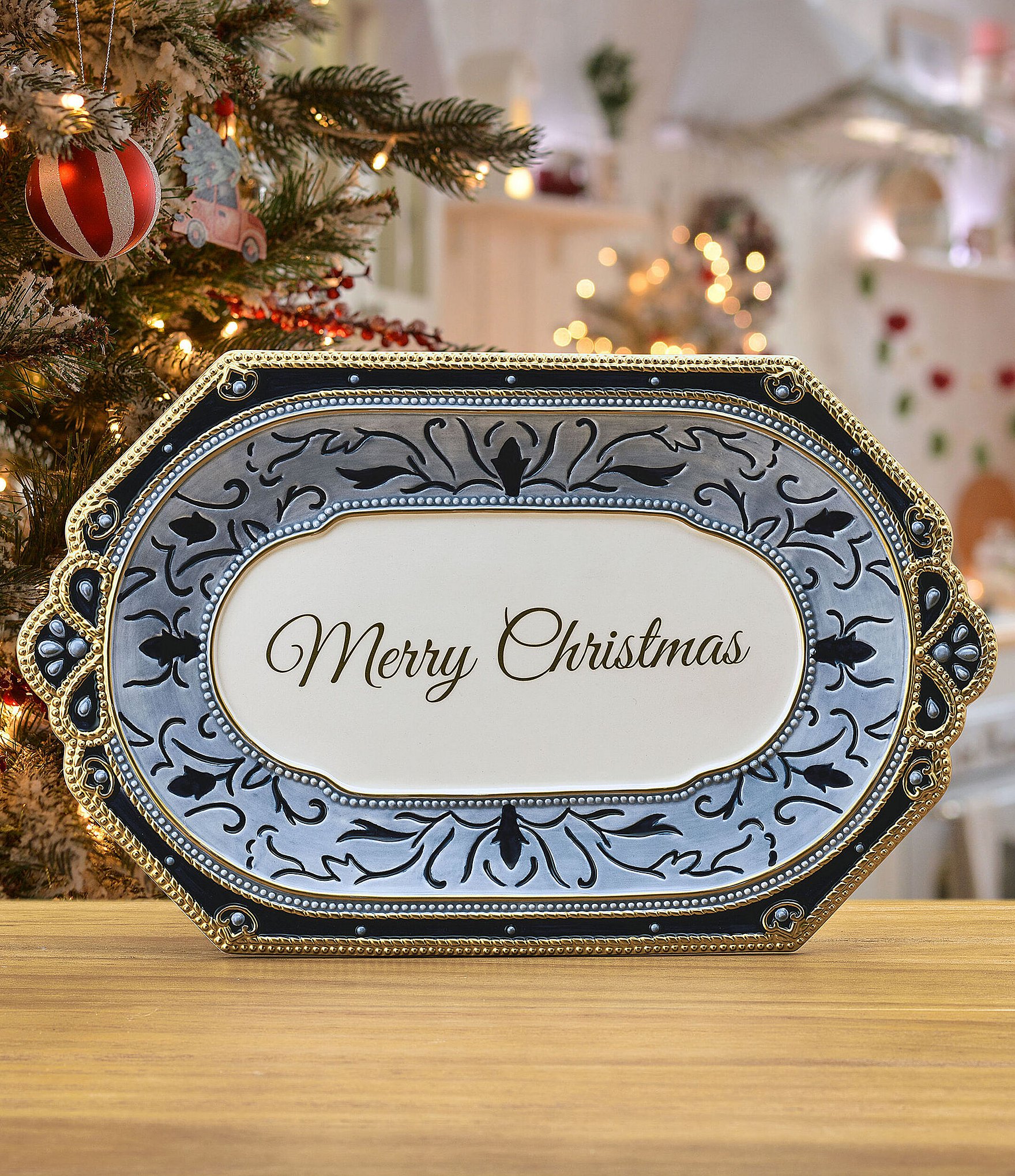 Fitz and Floyd Renaissance Blue Collection Sentiment Tray