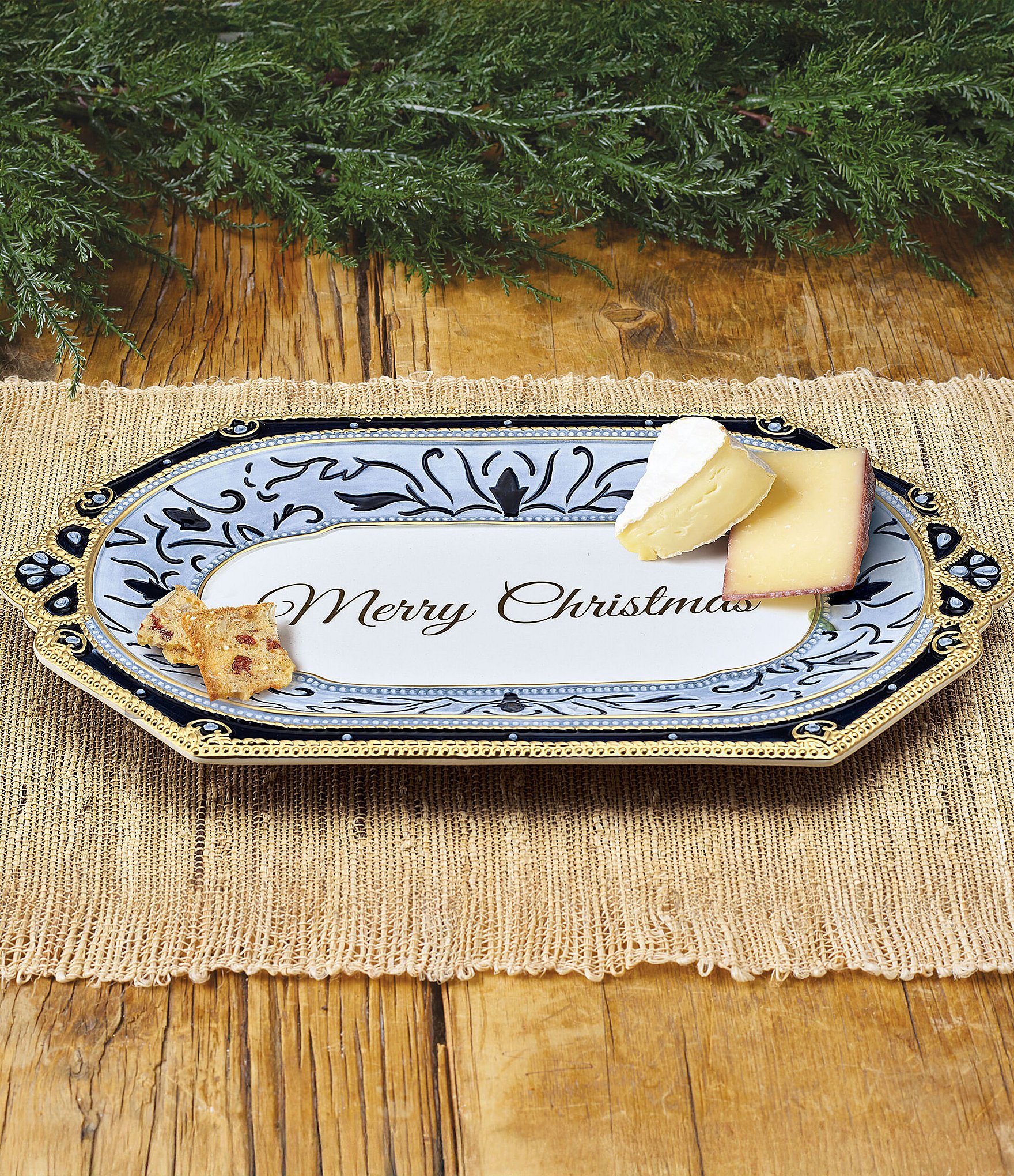 Fitz and Floyd Renaissance Blue Collection Sentiment Tray