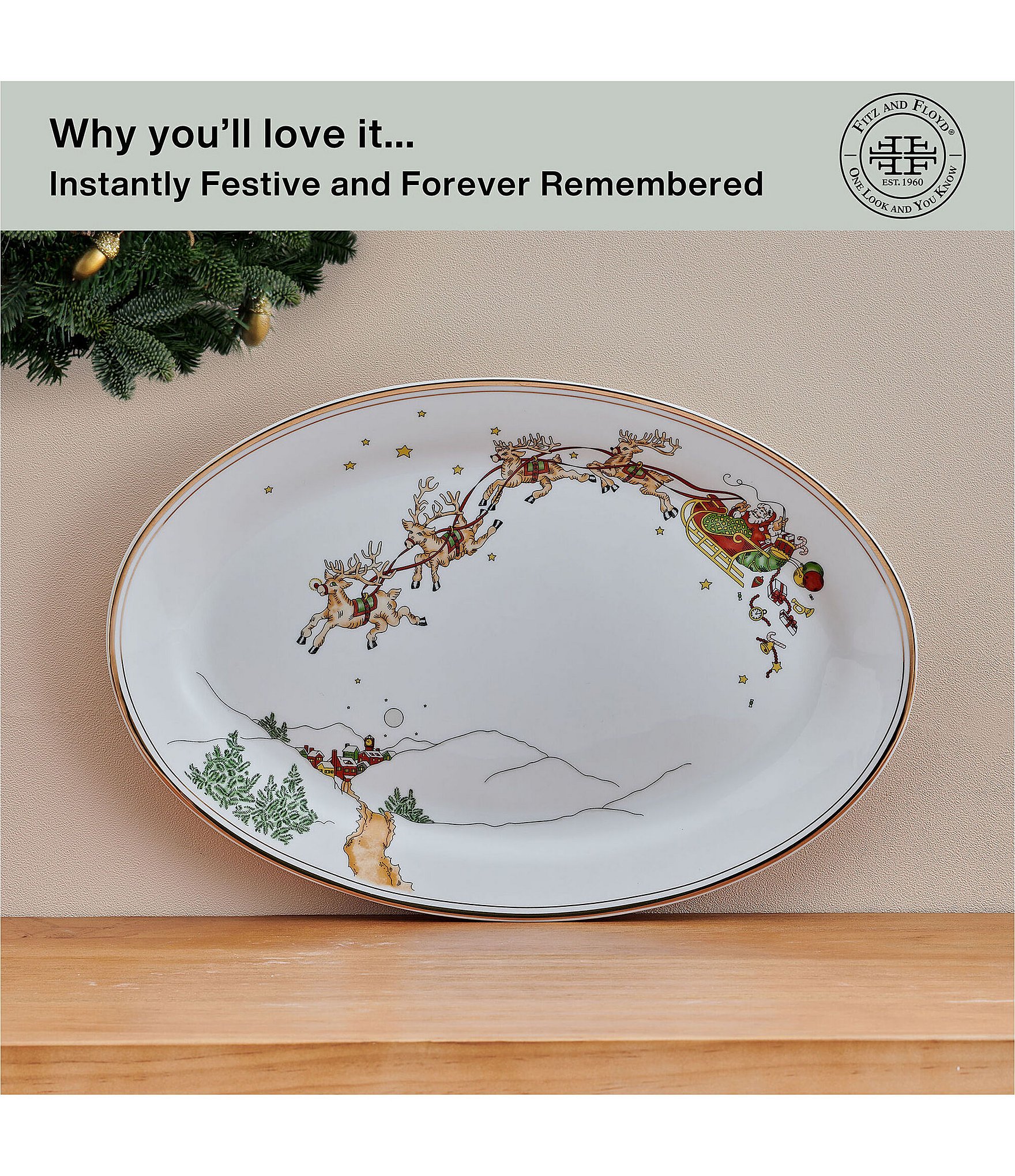 Fitz and Floyd St Nicholas Collection Gold Platter, 14#double;