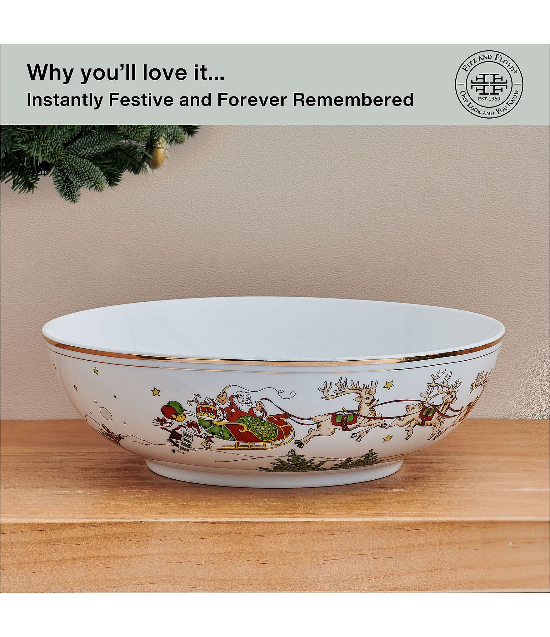 Fitz and Floyd St. Nicholas Collection Gold Serving Bowl