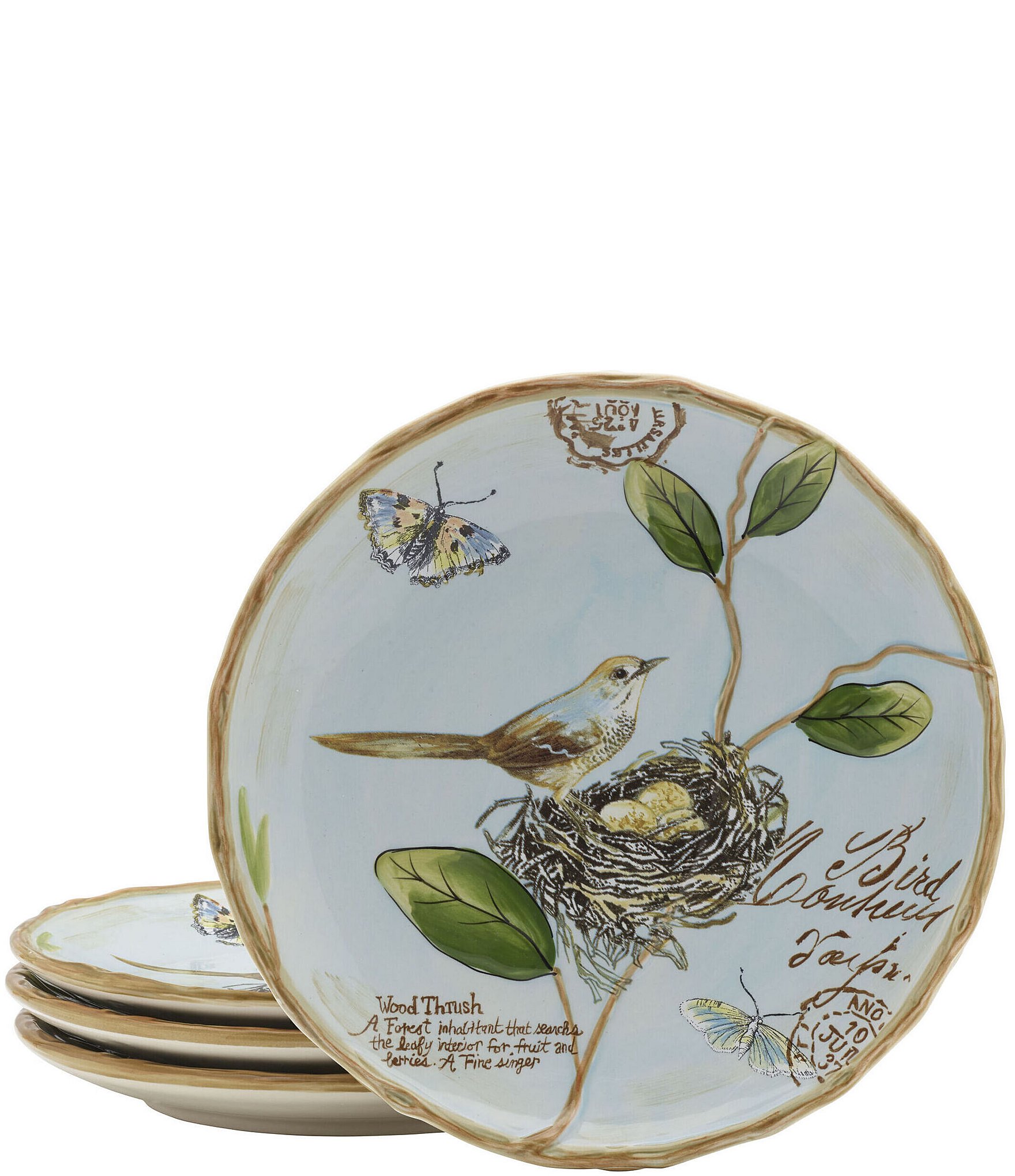 Fitz and Floyd Toulouse Bird Accent Plates, Set of 4