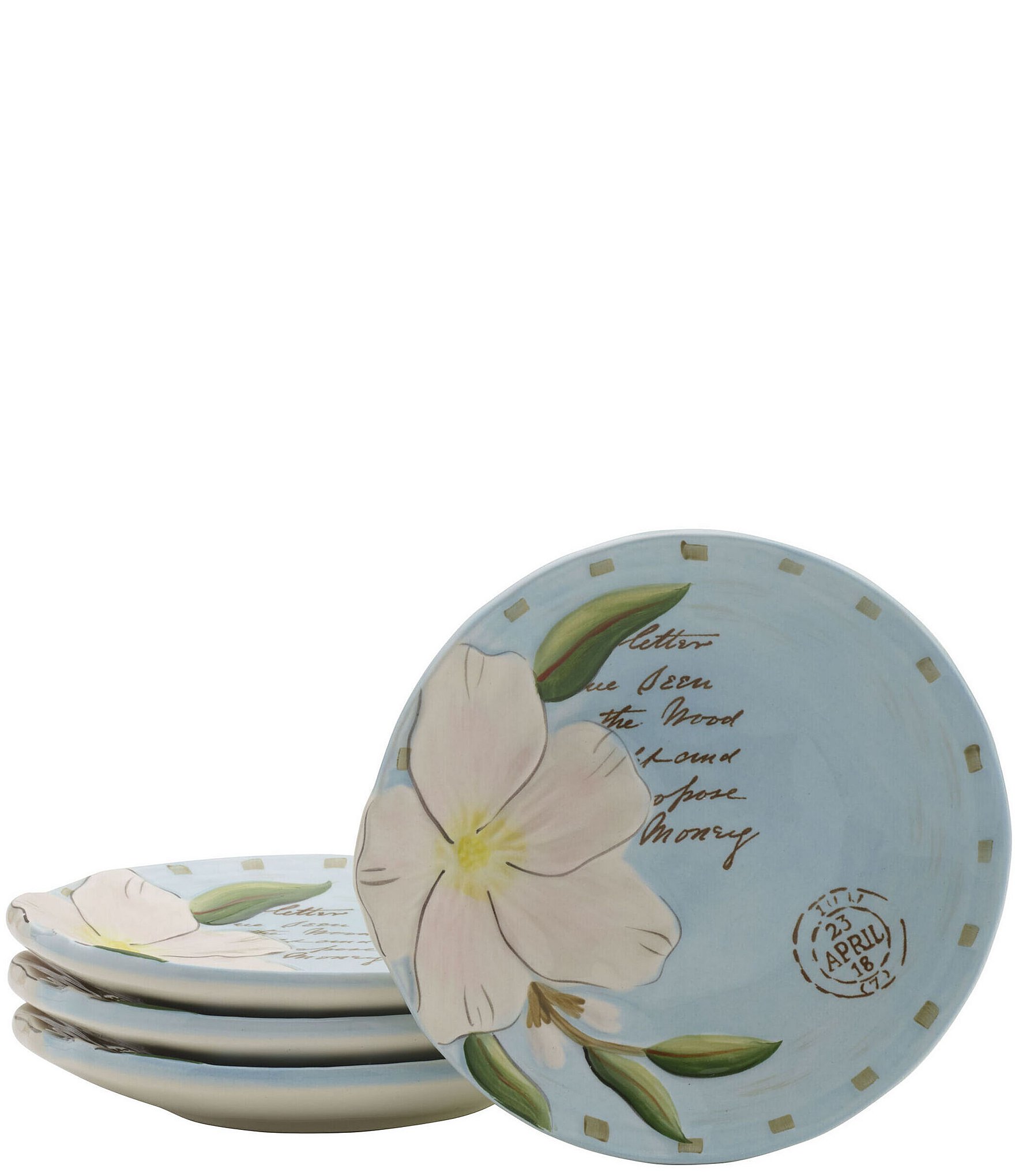 Fitz and Floyd Toulouse Floral Appetizer Plates, Set of 4