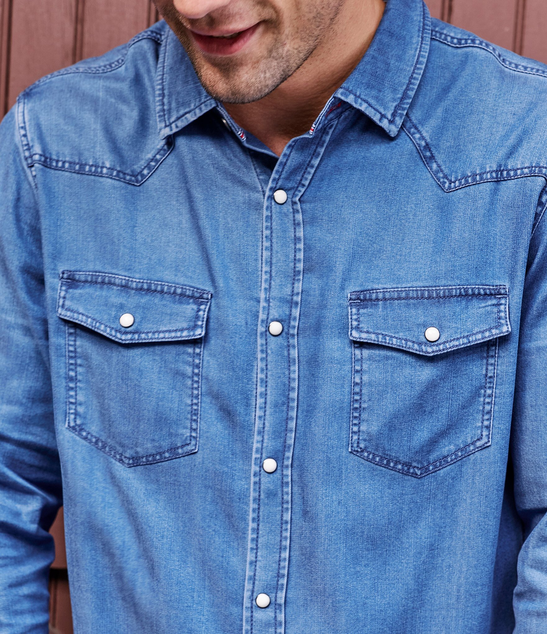 Flag and Anthem Long Sleeve Sacramento Stretch Chambray Western Shirt