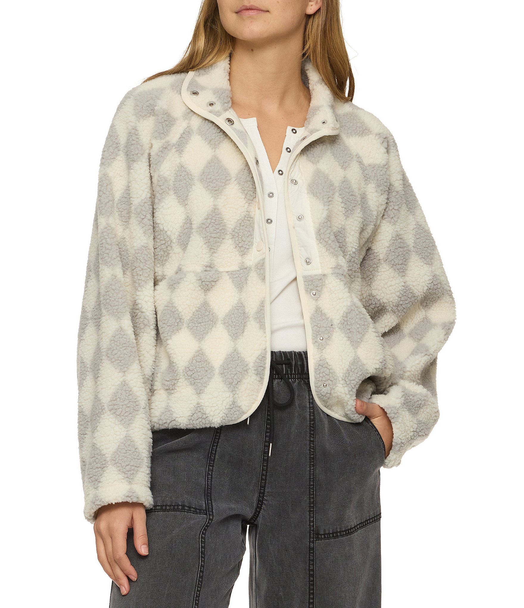 Flag and Anthem Nina Patterned Long Sleeve Faux Sherpa Jacket