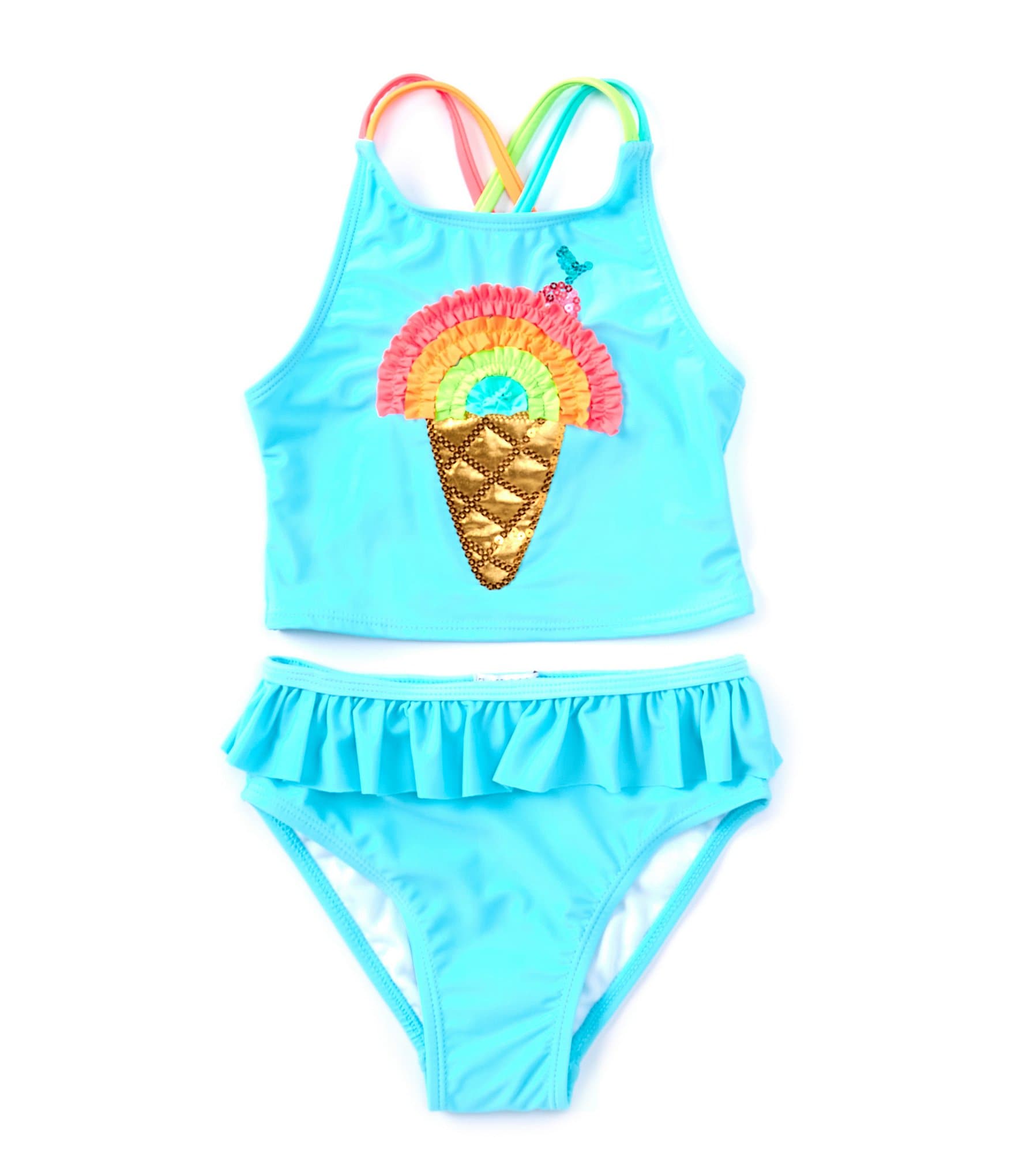 Flapdoodles Little Girls 2T-6X Ice Cream Tankini Top & Skirted Hipster Bottom Two-Piece Swimsuit