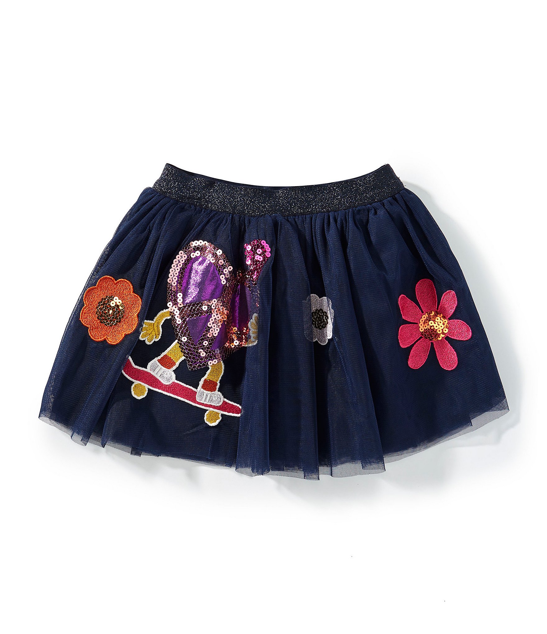 Flapdoodles Little Girls Sequin/Embroidered Print Mesh Metallic Tutu Skirt