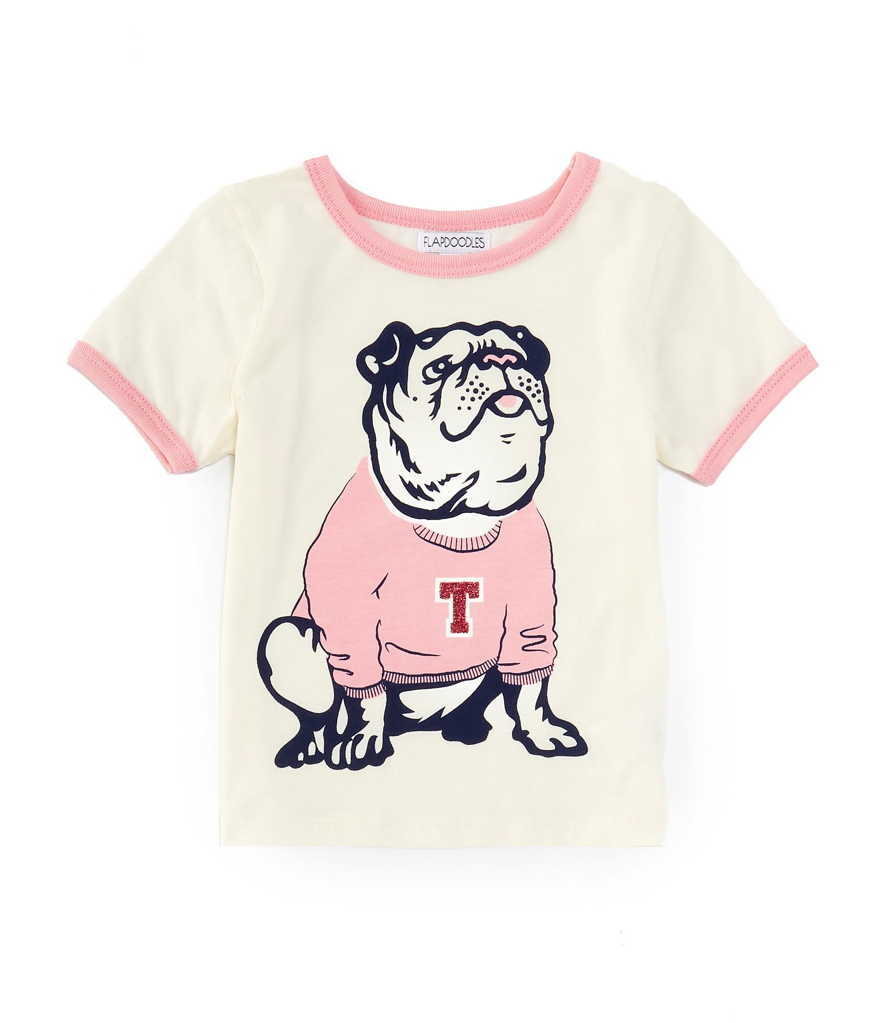 Flapdoodles Little Girls 2T-6X Short Sleeve Bulldog Screen Printed T-Shirt