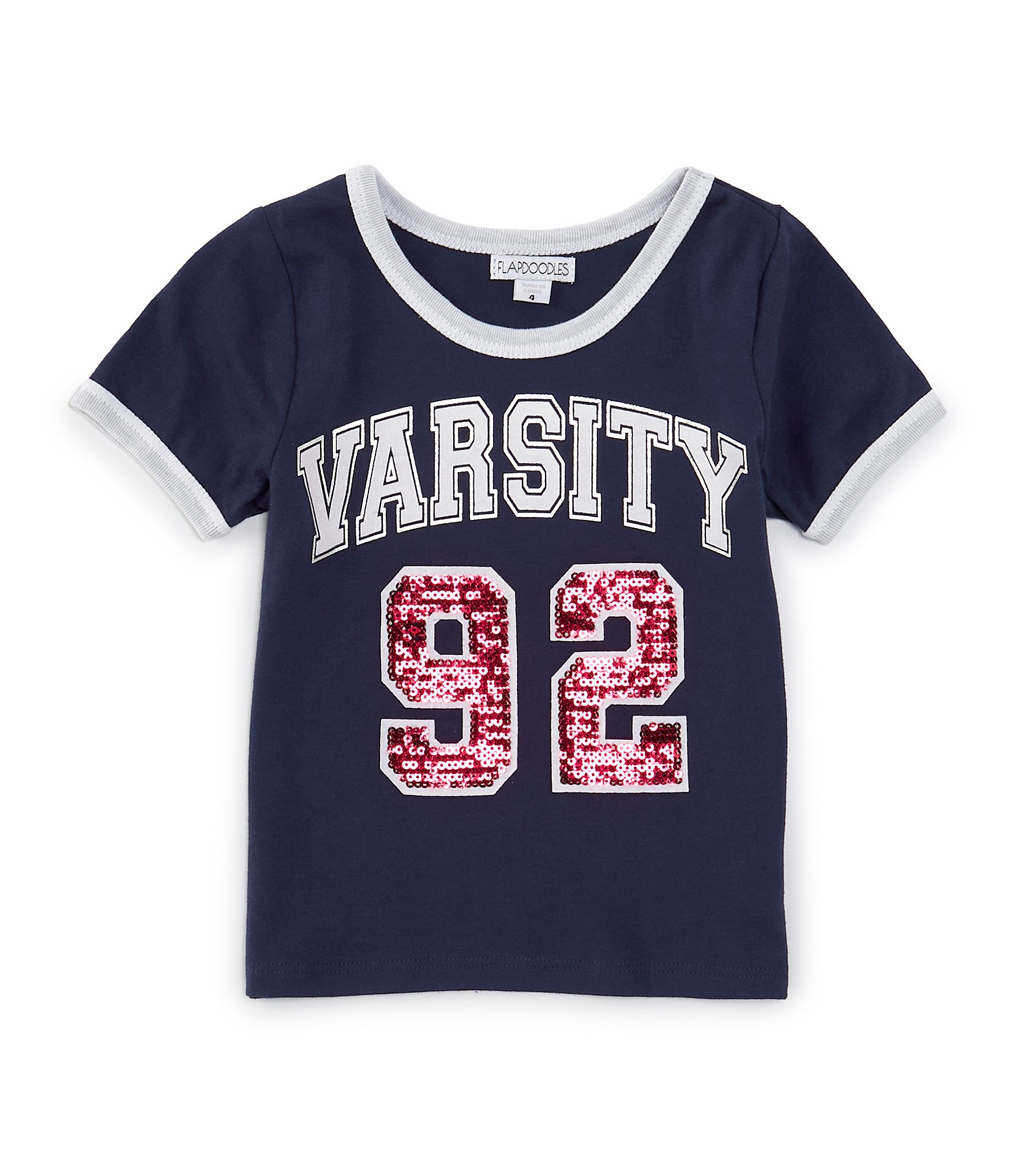 Flapdoodles Little Girls 2T-6X Short-Sleeve Varsity #double;92#double; T-Shirt