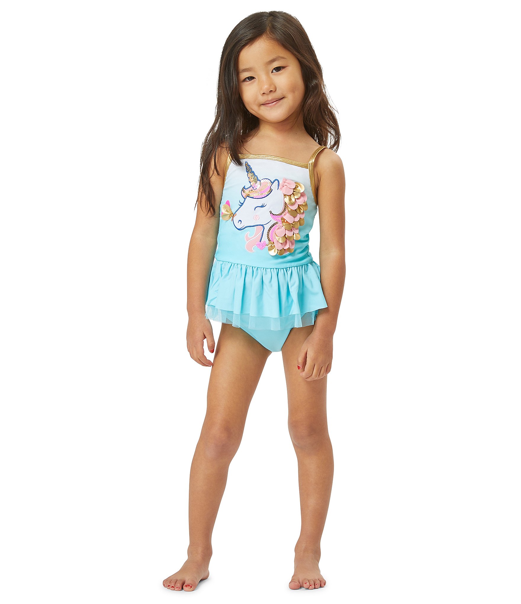 Flapdoodles Little Girls 2T-6X Unicorn Appliqued Tankini Top & Hipster Bottom 2-Piece Swimsuit