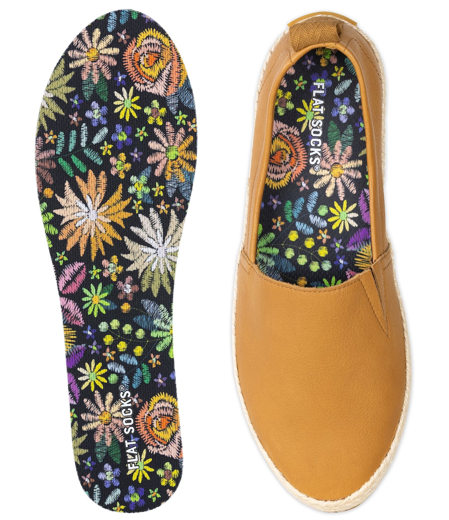 Flat Socks Women's Mesh Floral Embroidery Print Cushioned Liners