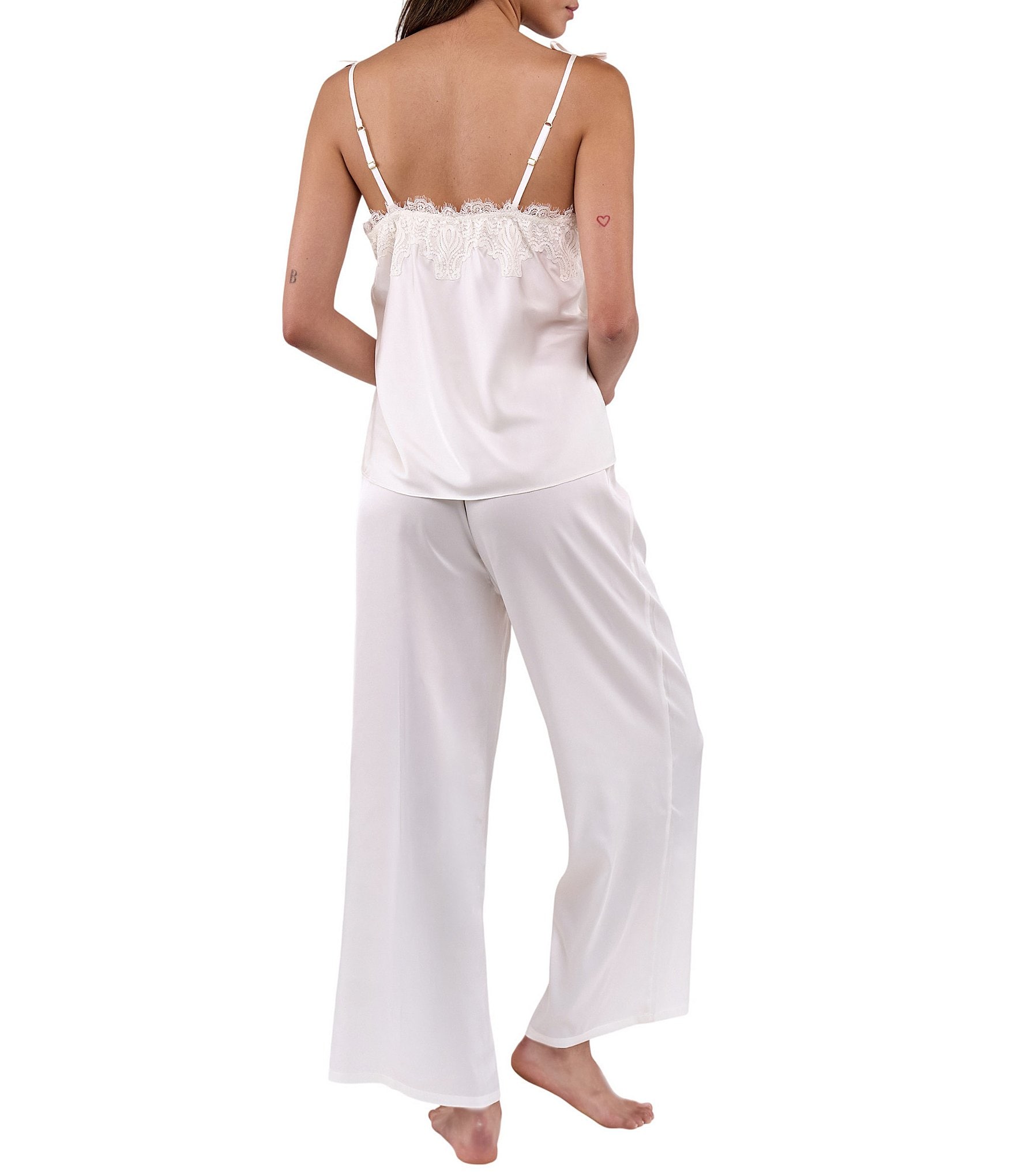 Flora Nikrooz Celeste Luxe Stretch Satin Lace-Trim Square Neckline Sleeveless Cami & Pant Set