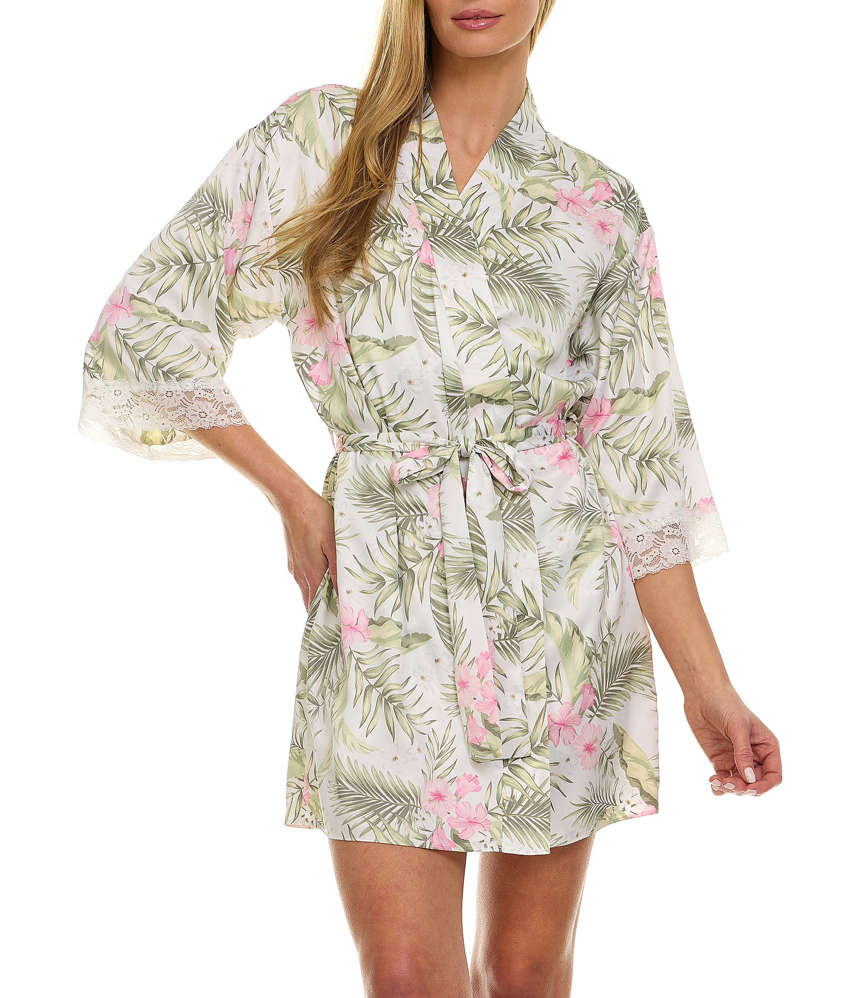 Flora Nikrooz Sabrina Travel Satin Floral Cami & Shorty Robe Set