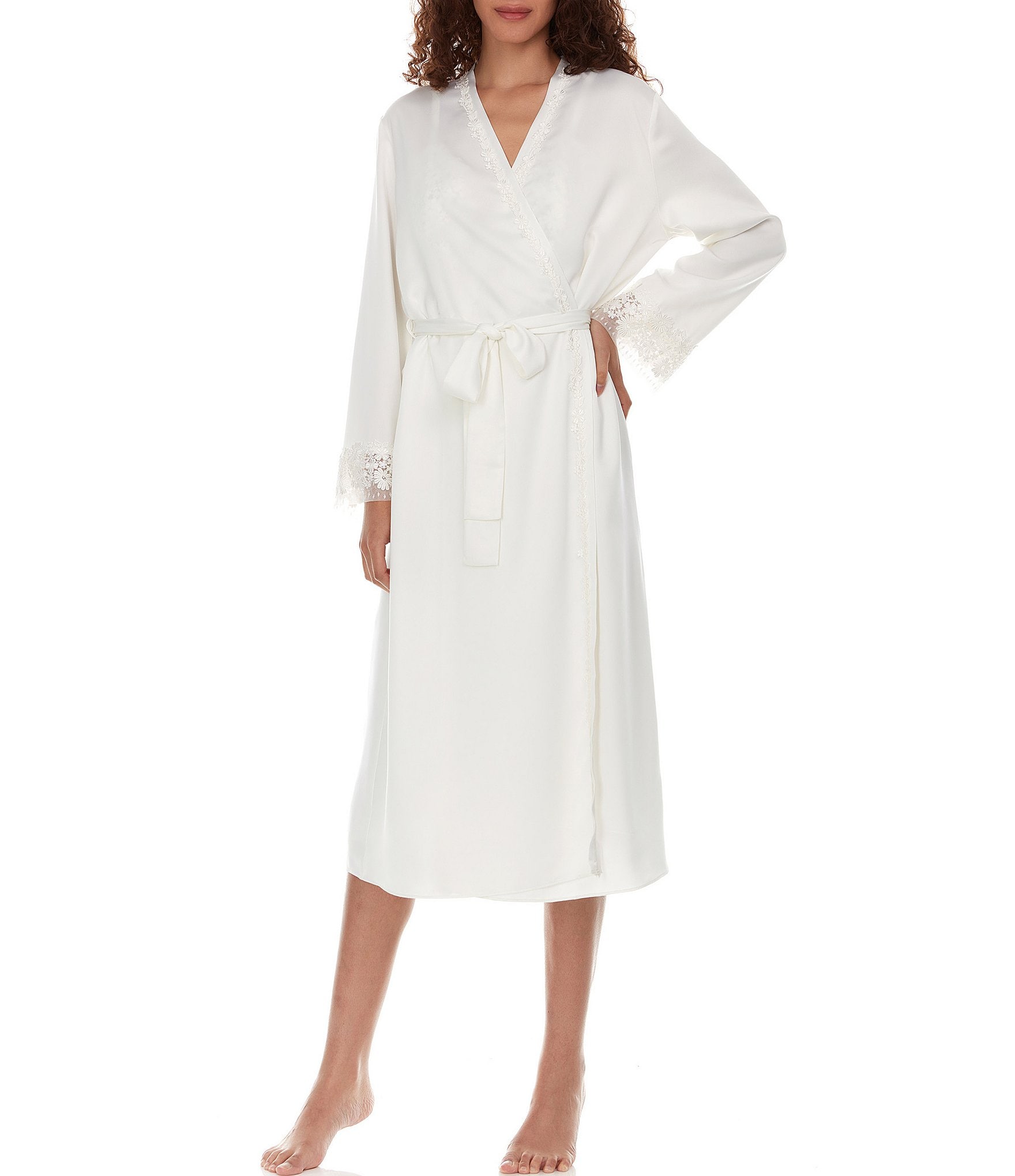 Flora Nikrooz Showstopper Lace Trim Long Wrap Robe