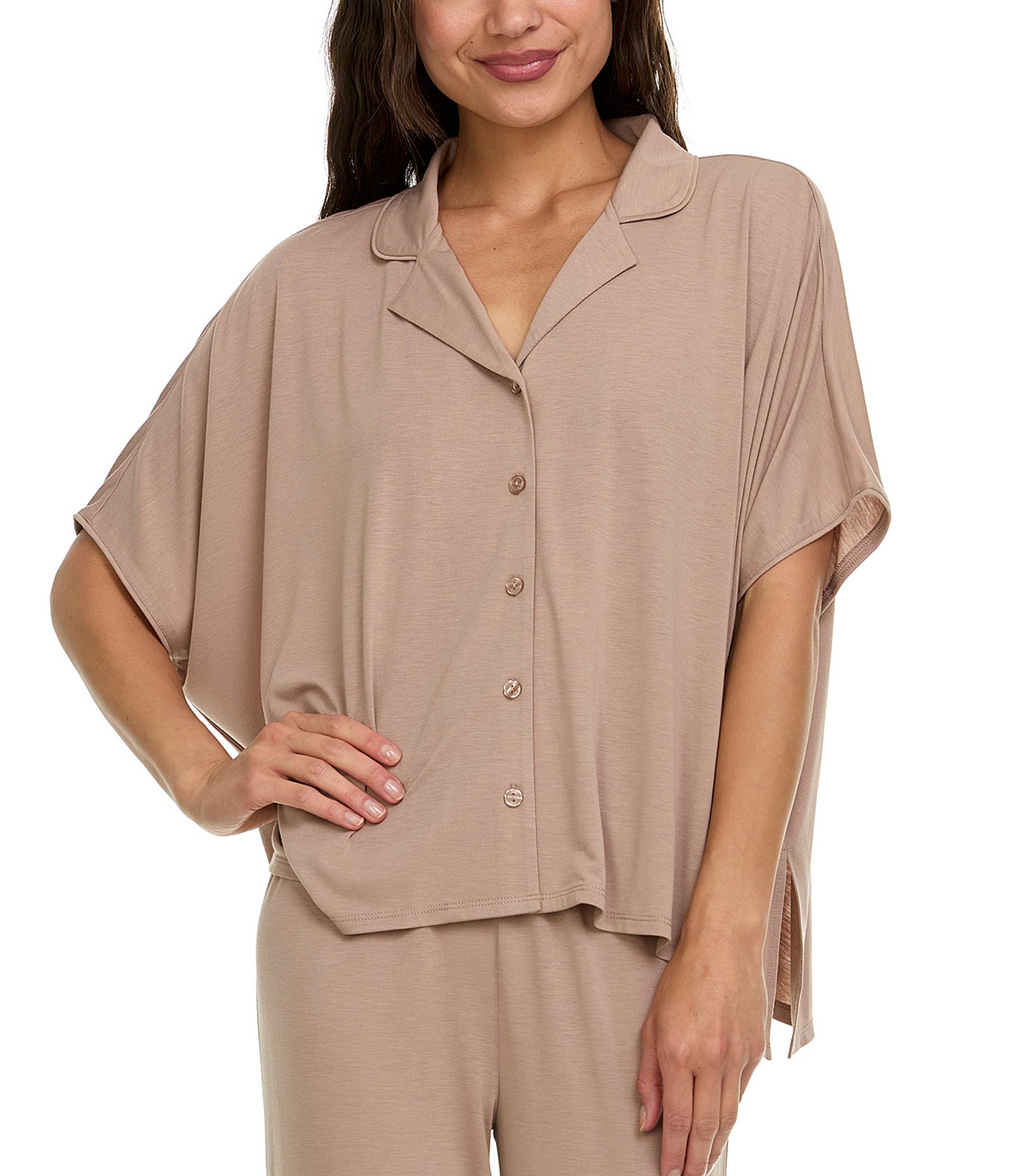 Flora Nikrooz Valeria Solid Short Sleeve Notch Collar Knit Pajama Set