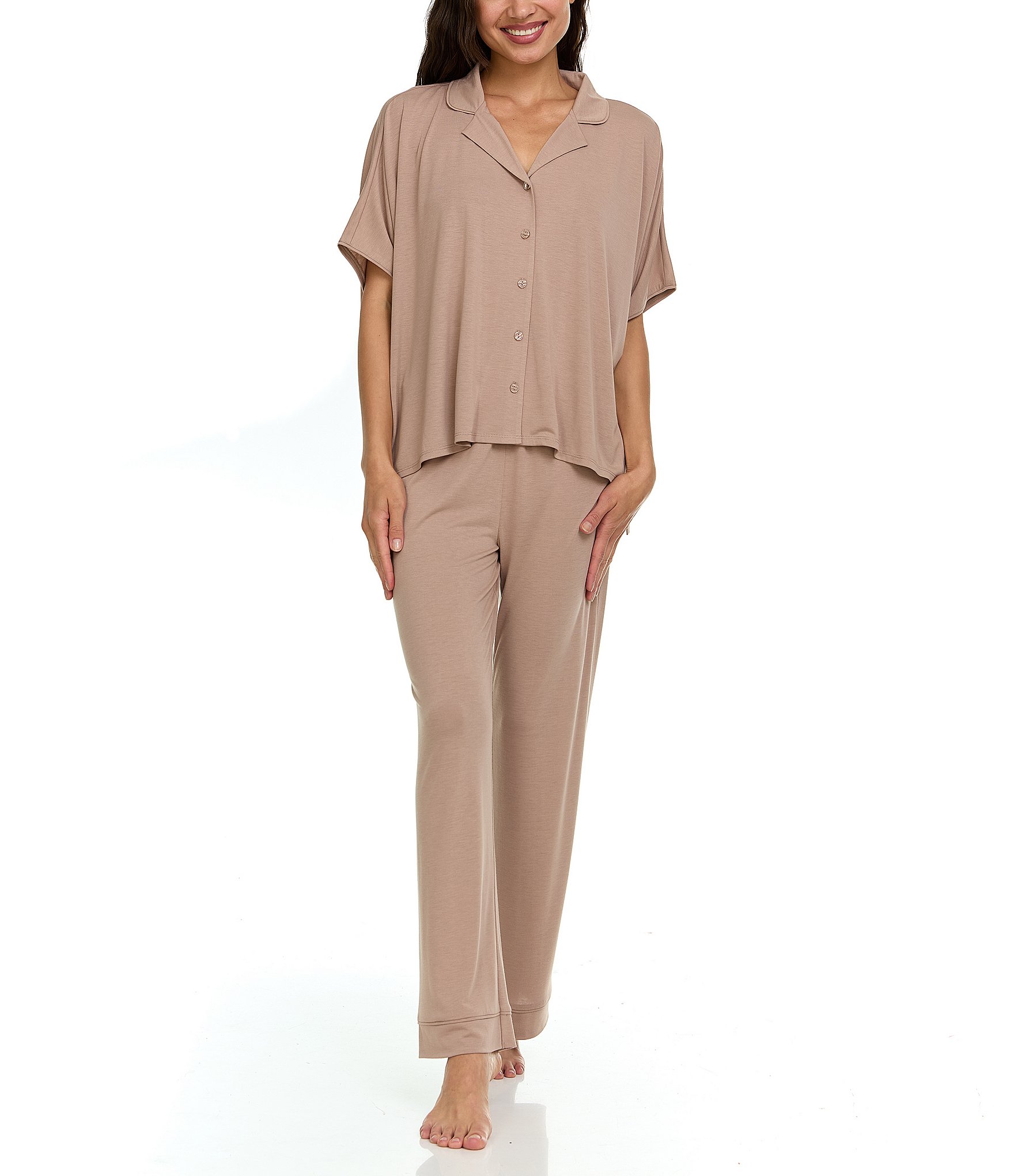 Flora Nikrooz Valeria Solid Short Sleeve Notch Collar Knit Pajama Set