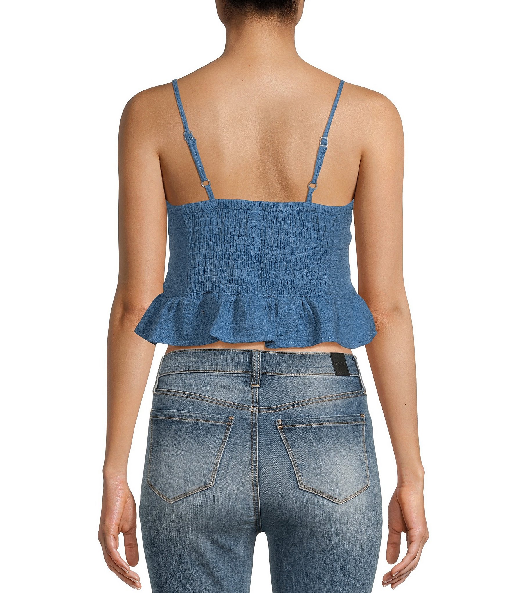 Fornia Adjustable Straps Gauze Peplum Camisole Top