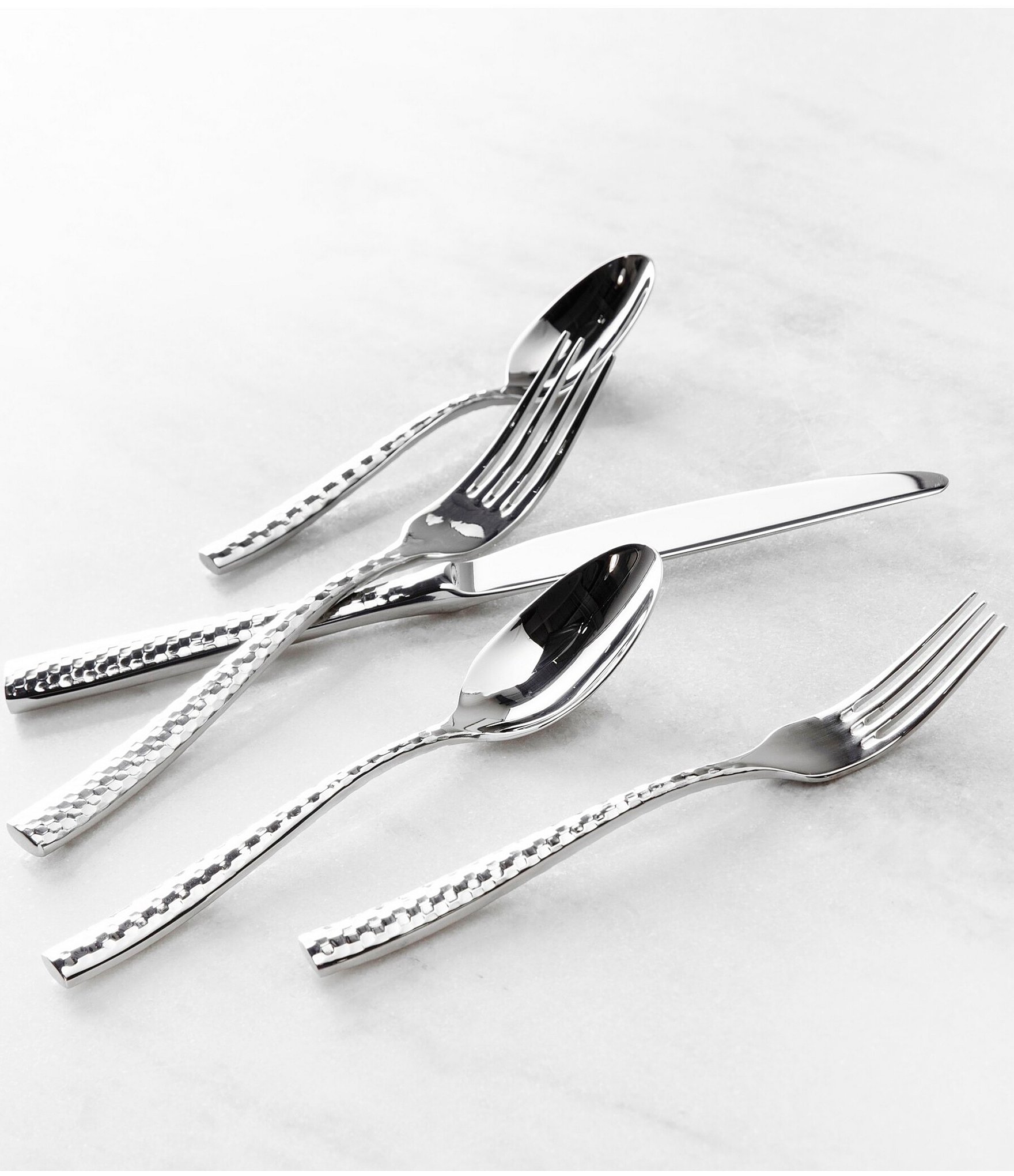 Fortessa Lucca Faceted 5-Piece Silver Stainless Steel Flatware Set