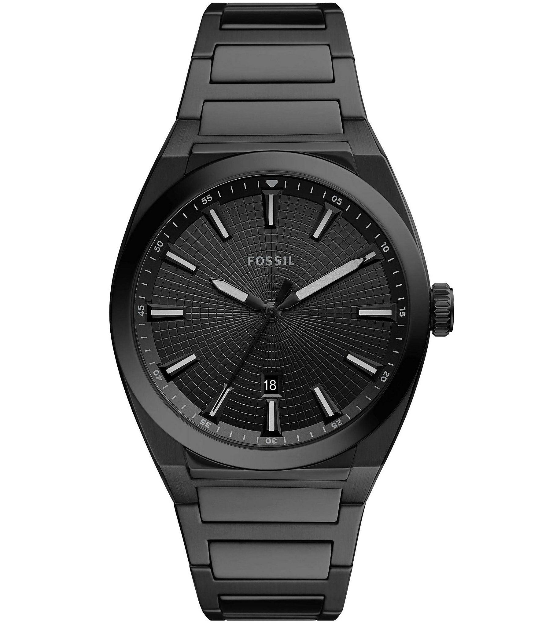 Fossil Everett Three-Hand Date Black Stainless Steel Watch | Dillard's