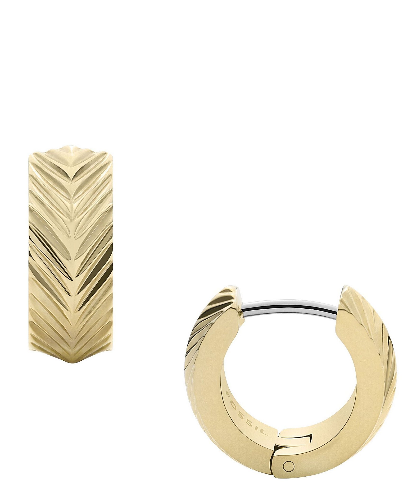 Fossil Harlow Textured Gold-Tone Stainless Steel Huggie Hoop Earrings