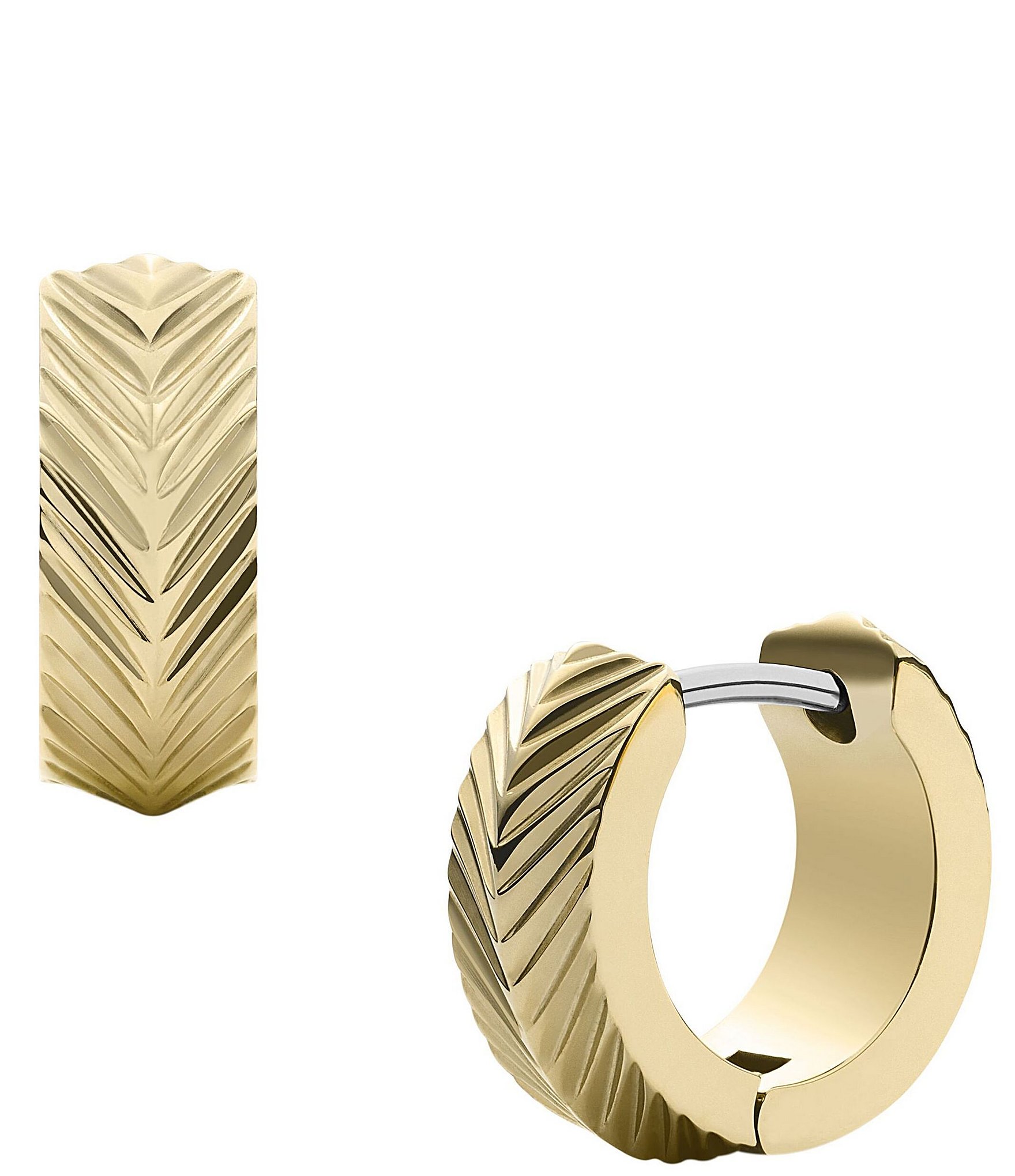 Fossil Harlow Textured Gold-Tone Stainless Steel Huggie Hoop Earrings