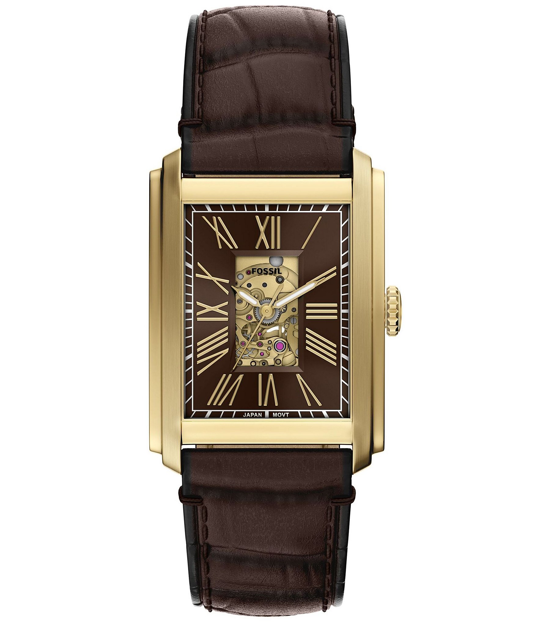 Fossil Men's Carraway Automatic Brown Leather Strap Watch