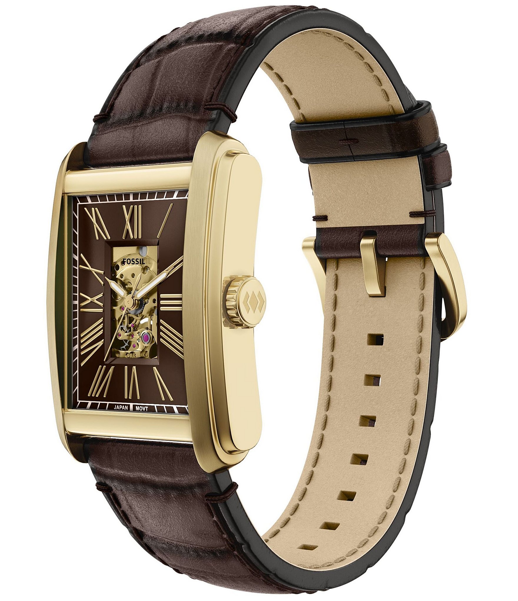 Fossil Men's Carraway Automatic Brown Leather Strap Watch