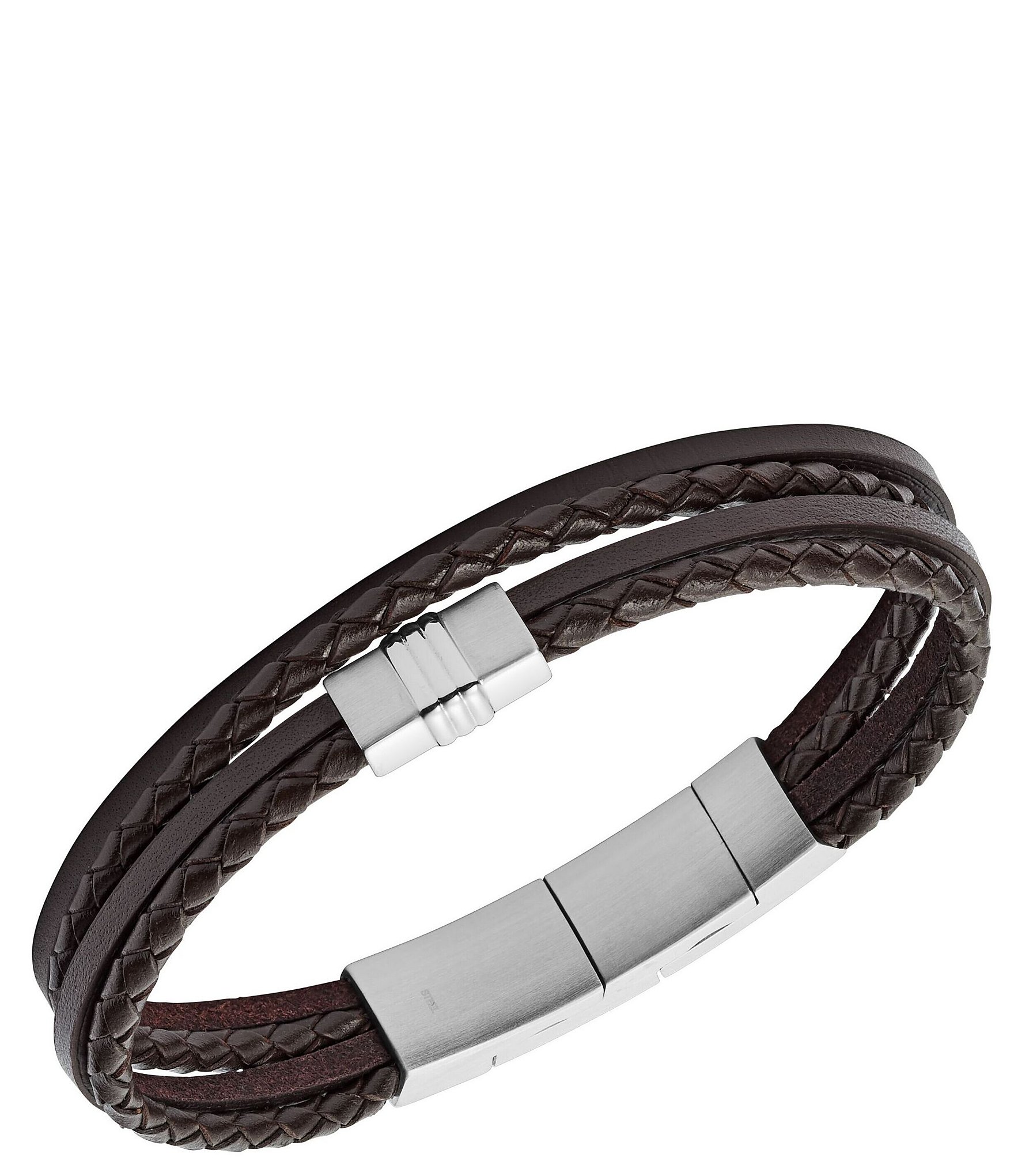 Fossil Men's Leather Braided Multi-Strand Bracelet