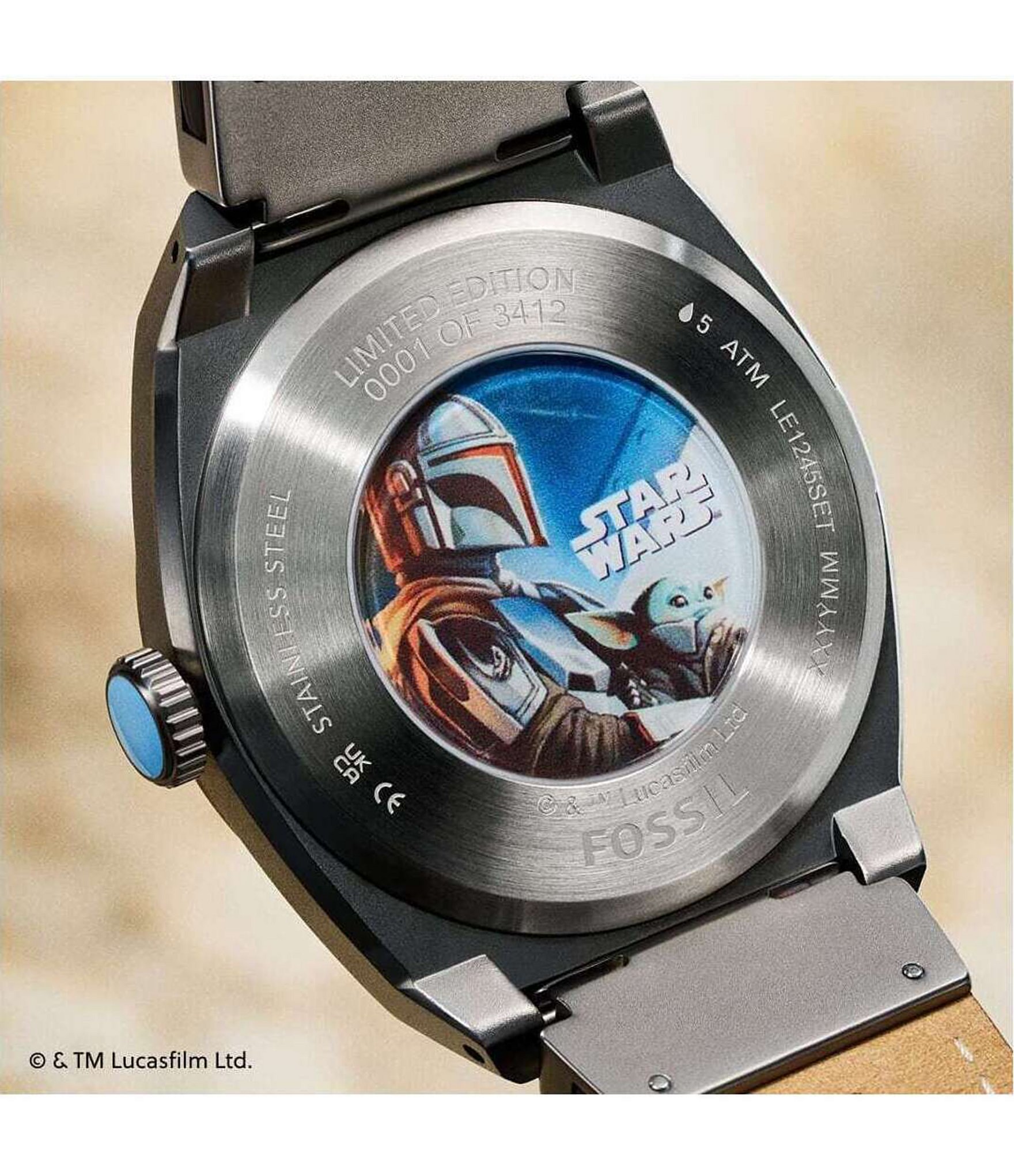 Fossil Men's Limited Edition Star Wars Mandalorian Everett Quartz Three-Hand Leather Strap Watch Set