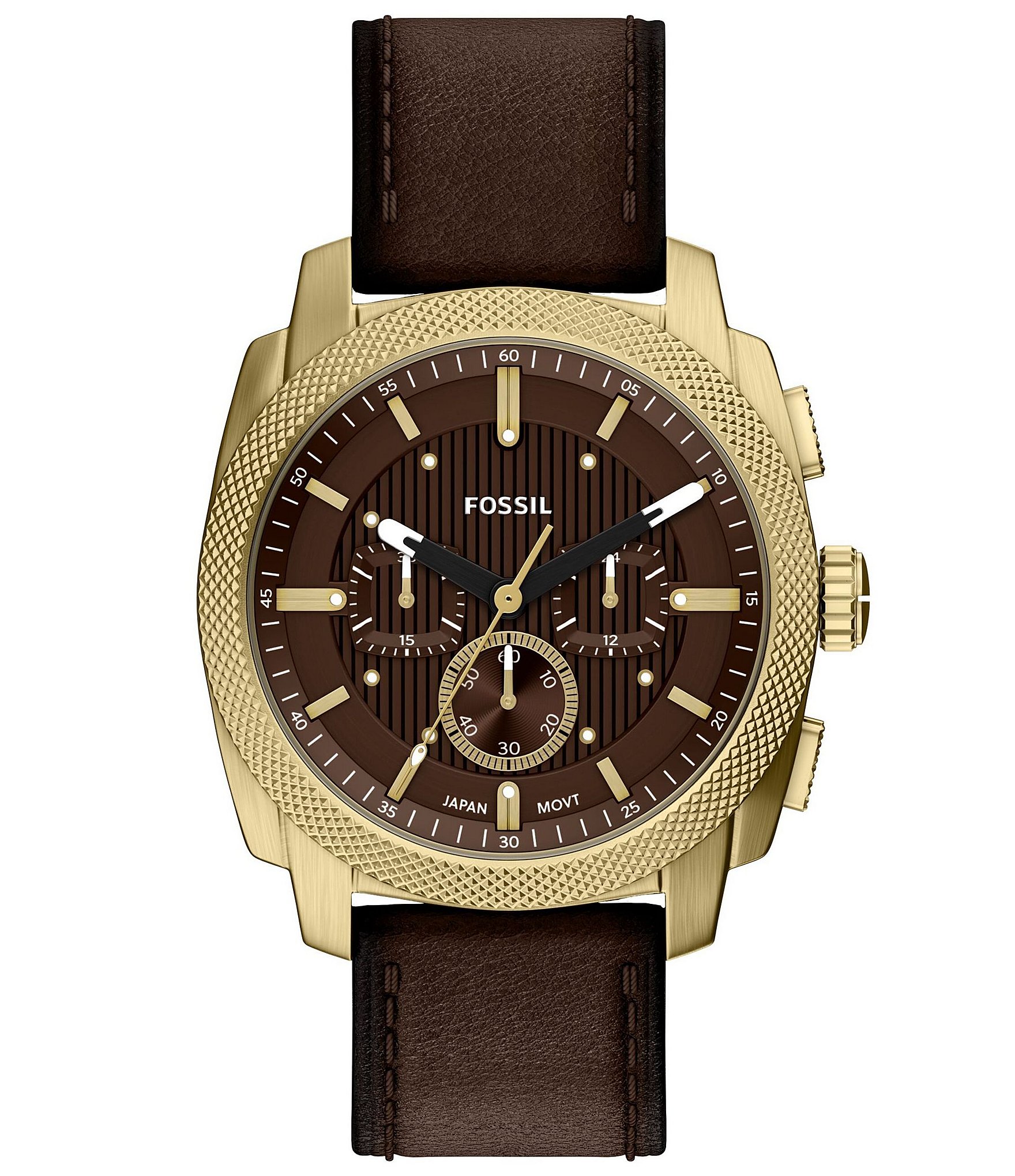 Fossil Men's Machine Quartz Chronograph Brown Leather Strap Watch