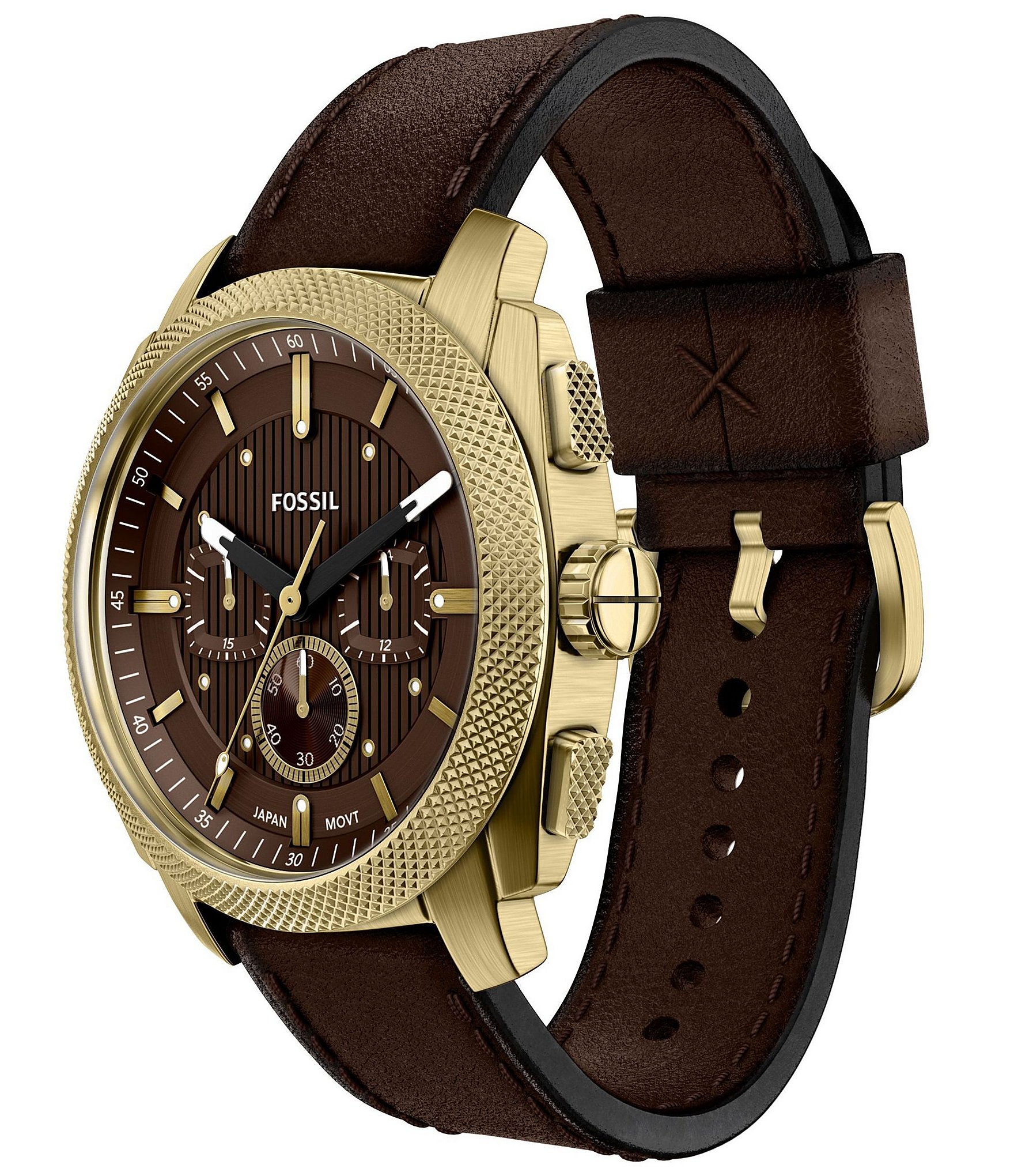 Fossil Men's Machine Quartz Chronograph Brown Leather Strap Watch