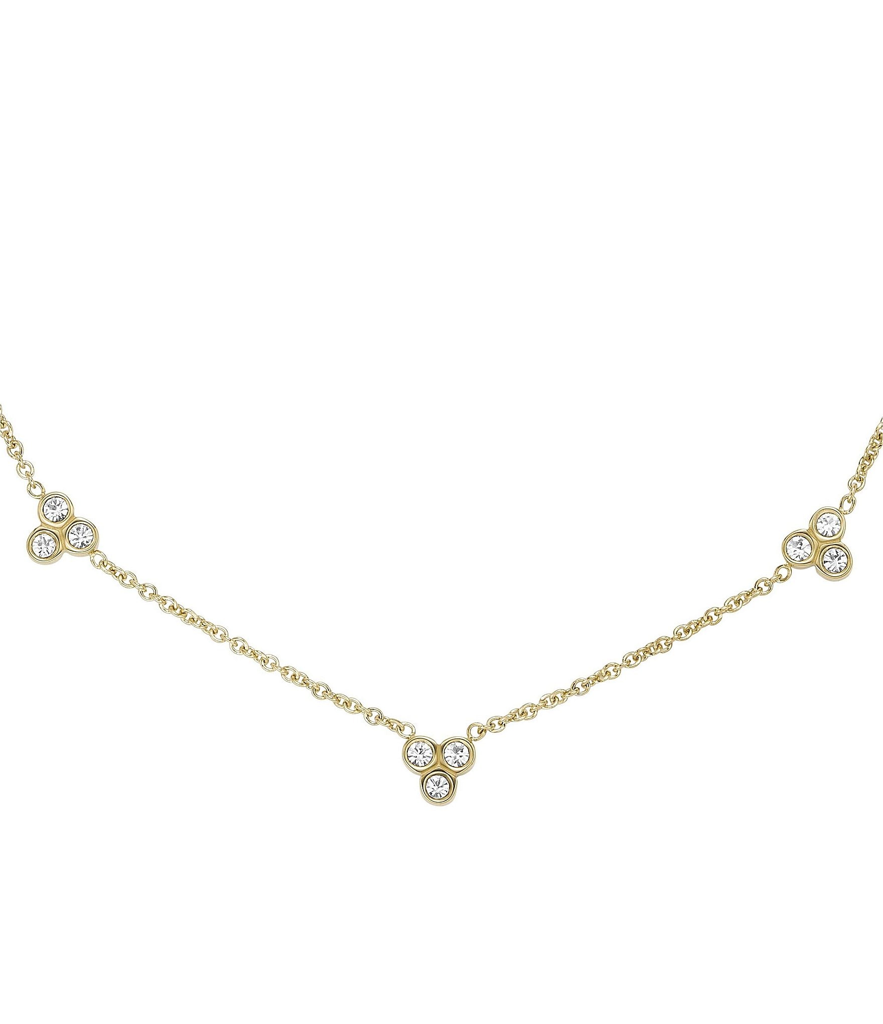 Fossil Sadie Trio Glitz Gold-Tone Stainless Steel Station Chain Necklace