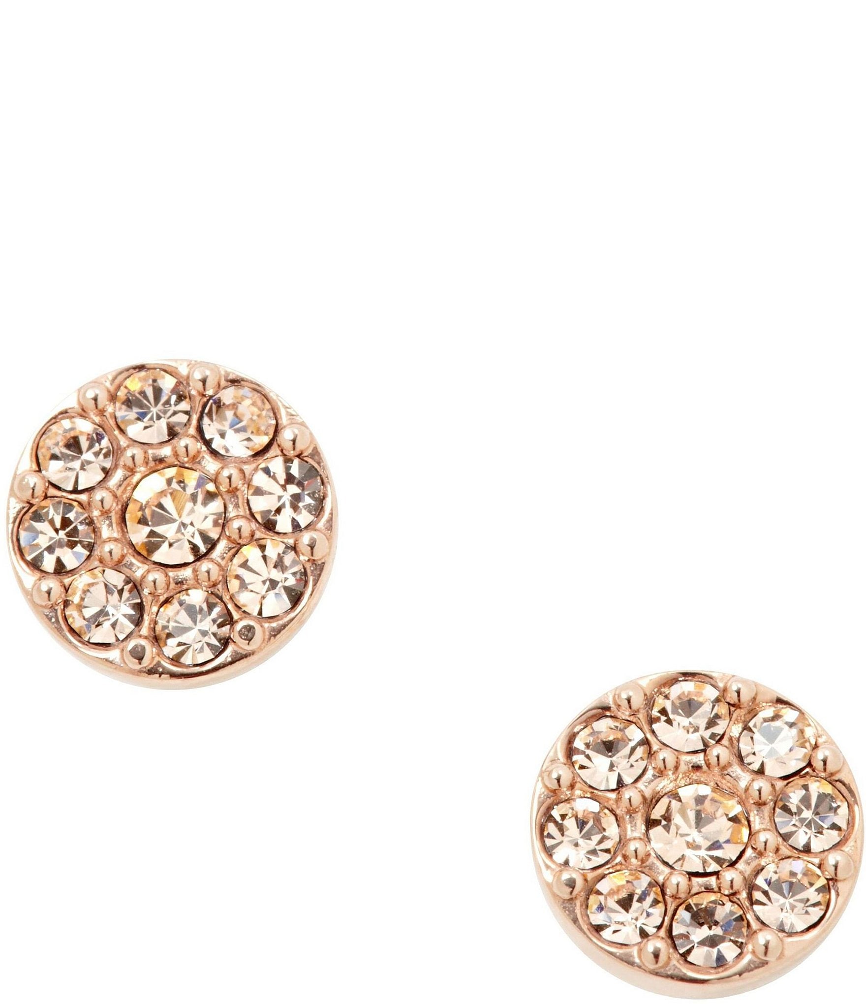 Fossil Sutton Disc Rose-Tone Stainless Steel Crystal Stud Earrings